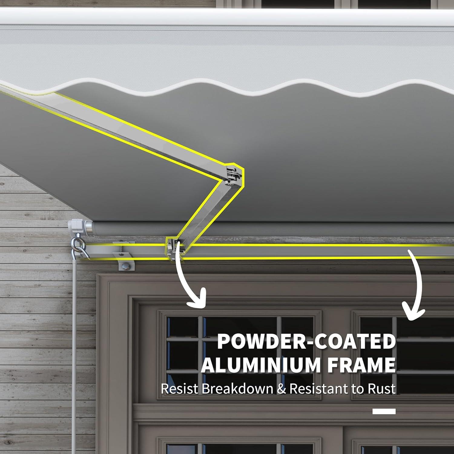 Outsunny 12' x 8' Retractable Awning Patio Awnings Sun Shade Shelter with Manual Crank Handle, 280g/m² UV & Water-Resistant Fabric and Aluminum Frame for Deck, Balcony, Yard, Light gray