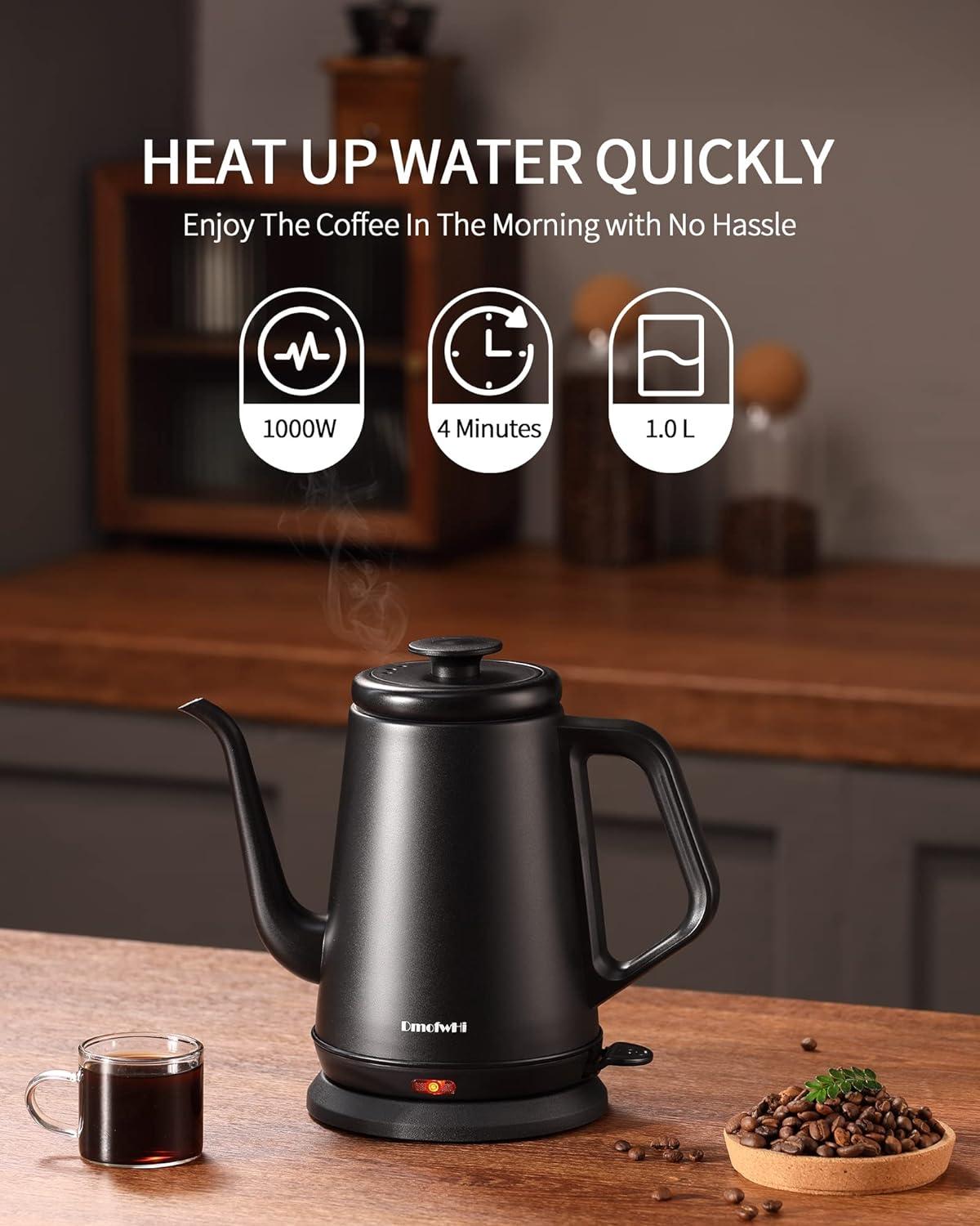 Matte Black Stainless Steel Gooseneck Electric Kettle 1.0L