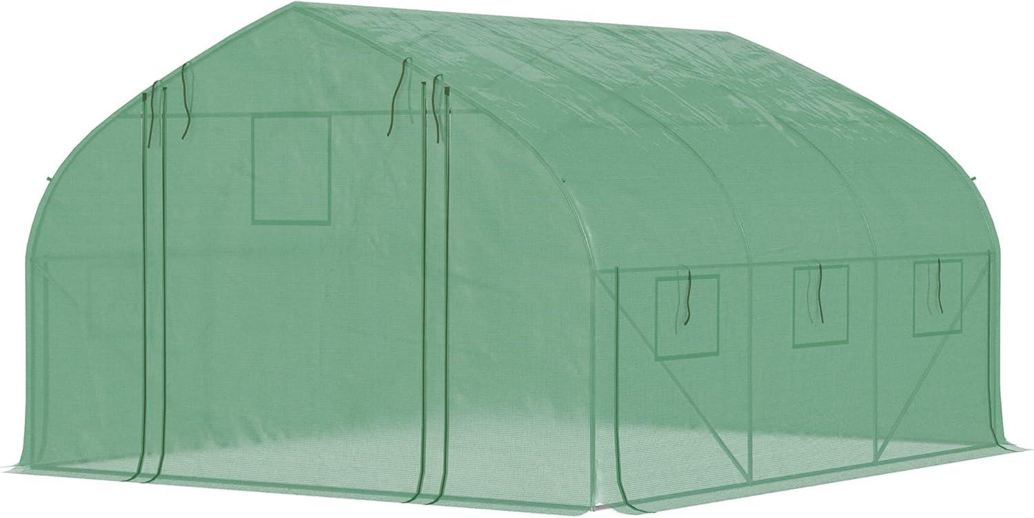 Green Polyethylene Walk-In Tunnel Greenhouse with Roll-Up Door