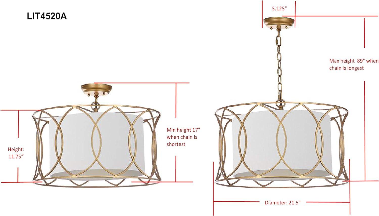 Silas Gold Drum Pendant Lamp with Off-White Shade - 21.5" Diameter