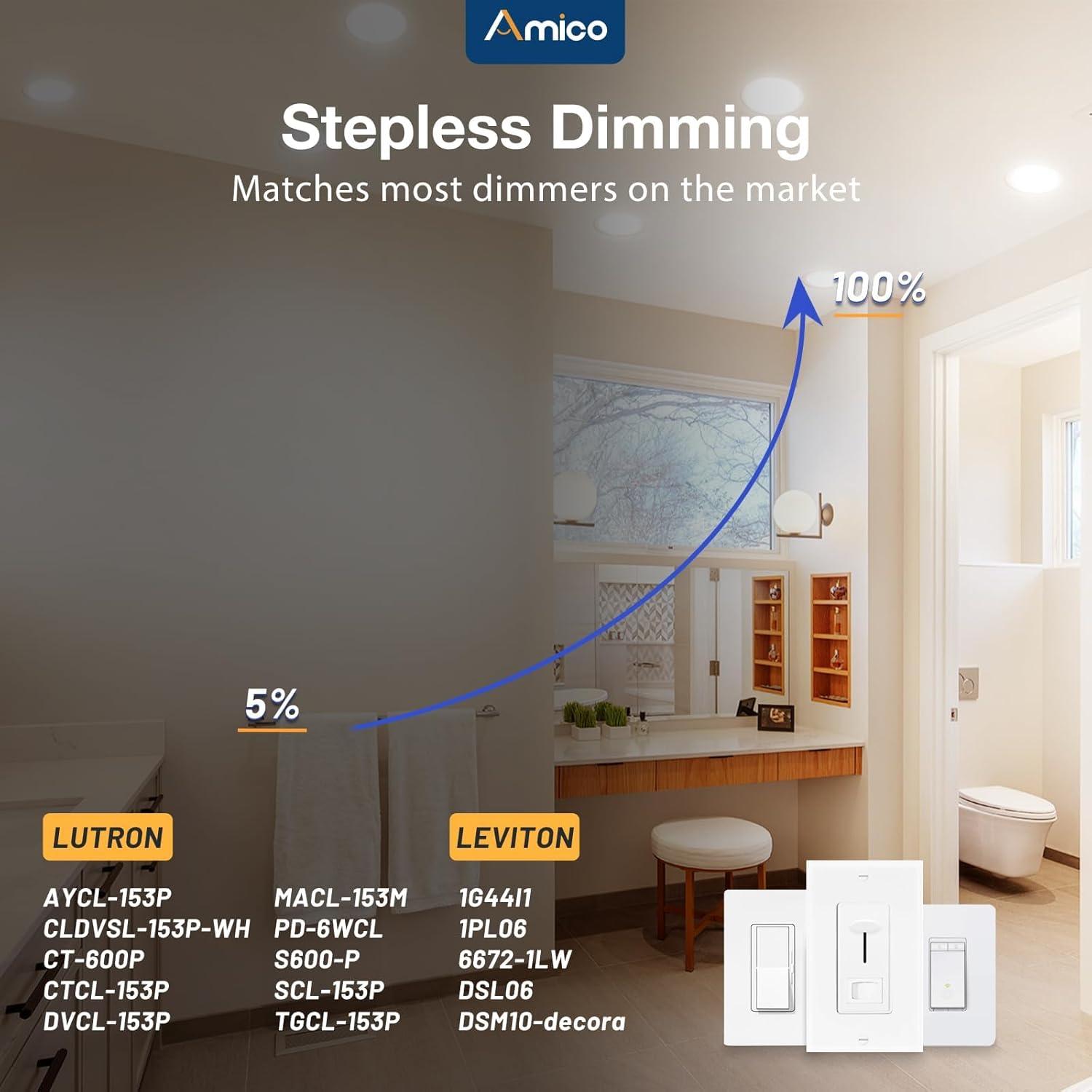 Beslowe 6 Packs 6 Inch 5CCT LED Recessed Ceiling Lights Ultra-Thin with Junction Box, 12W 150W Eqv, 3000K/3500K/4000K/5000K/6500K, 1200LM Dimmable Canless Downlights for Kitchen Hallway Dining Room