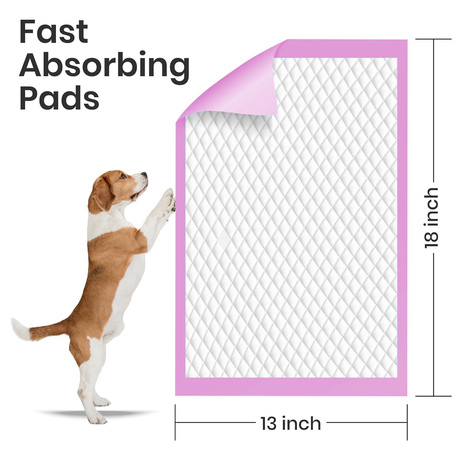 FPN Pink Puppy Pee Pads, 13X18 in 100Pack, Pet Toilet Training Pad Ultra Absorbent, Leak-Proof  for Puppies, Dogs, & Small Pets 5-Layer Protection
