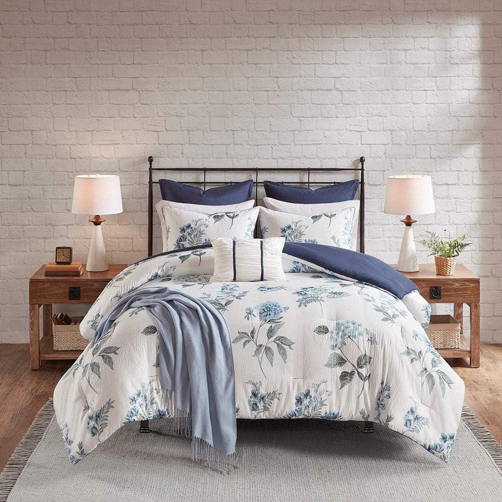 Zennia 7 Piece Seersucker Floral Comforter Set with Throw Blanket