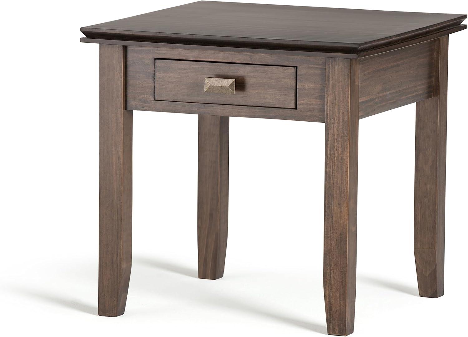 Natural Aged Brown Solid Wood End Table with Storage