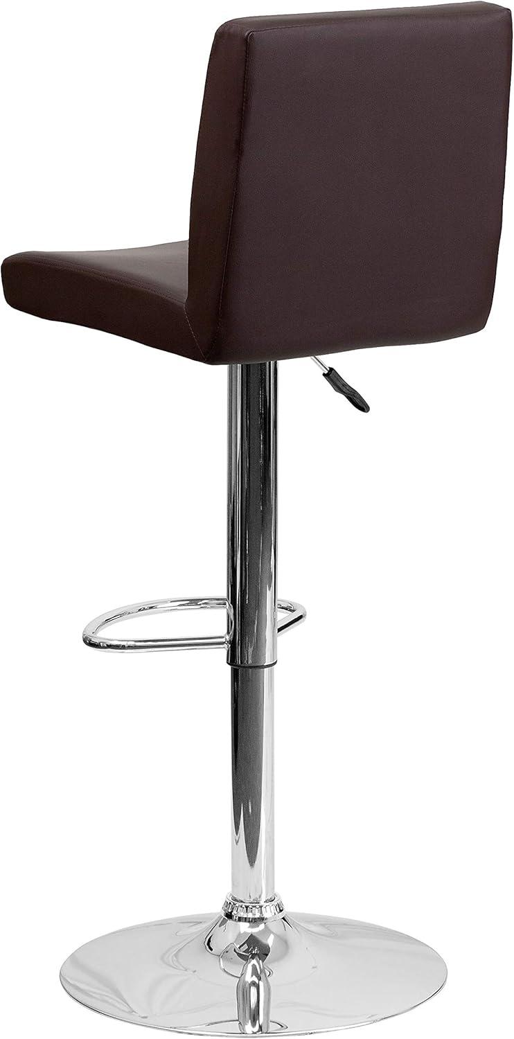 Luxurious Brown Vinyl Adjustable Swivel Barstool with Chrome Base