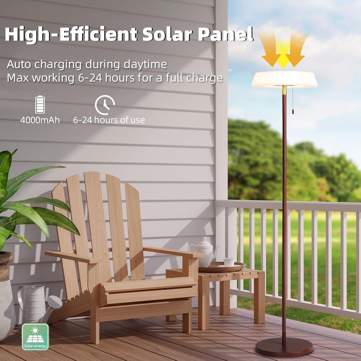 Solar LED Outdoor Floor Lamp Waterproof, 3 Level Dimmable Floor Night Light, Portable Cordless USB Rechargeable, for Home/Deck/Garden/Patio (Khaki)