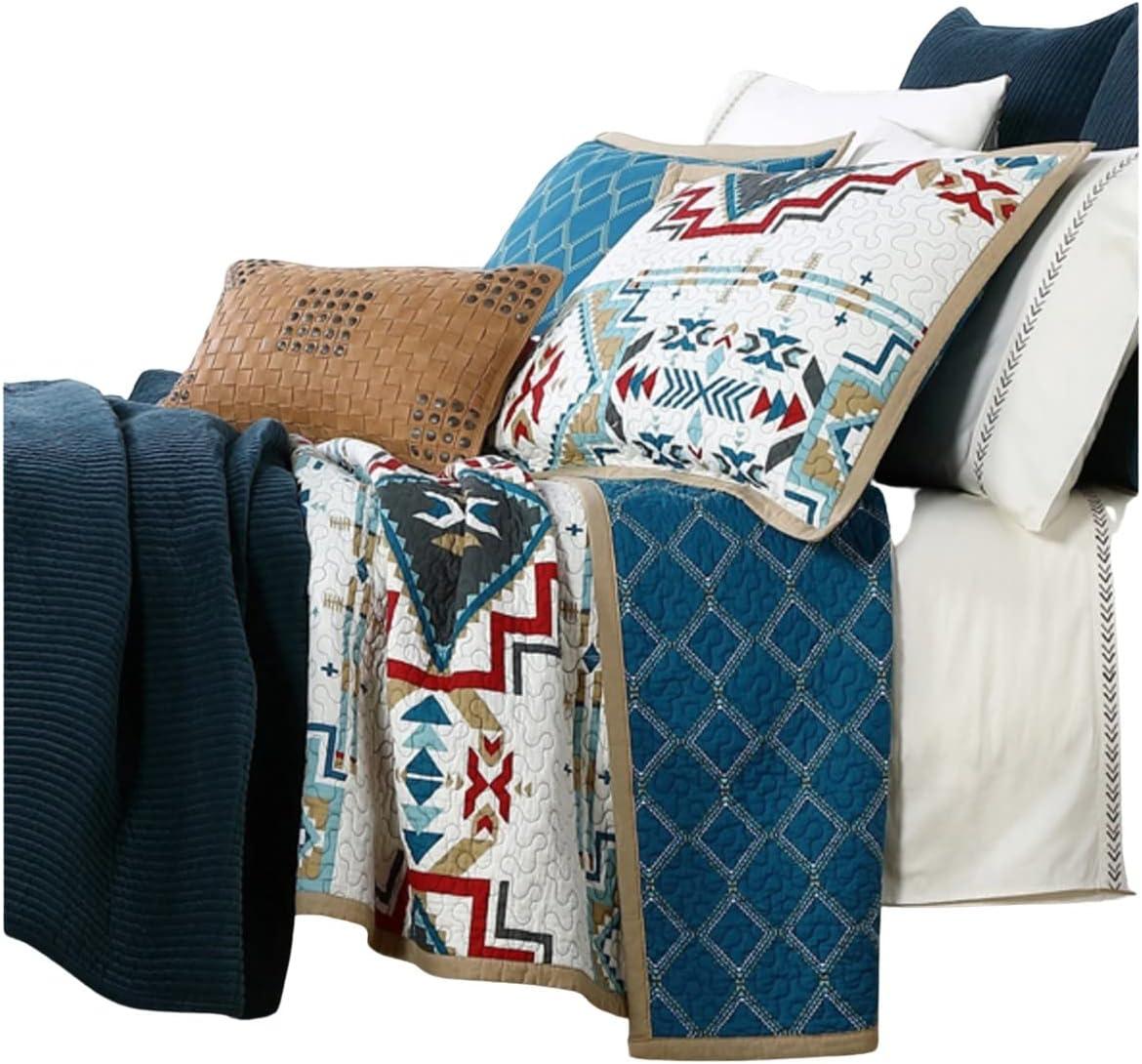 Twin White Cotton Reversible Southwestern Quilt Set