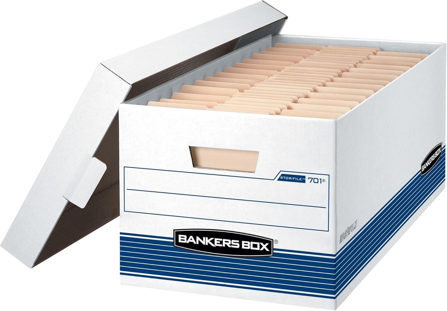 Bankers Box STOR/FILE Medium-Duty Storage Boxes, Letter Files, 12" x 25.38" x 10.25", White, 20/Carton