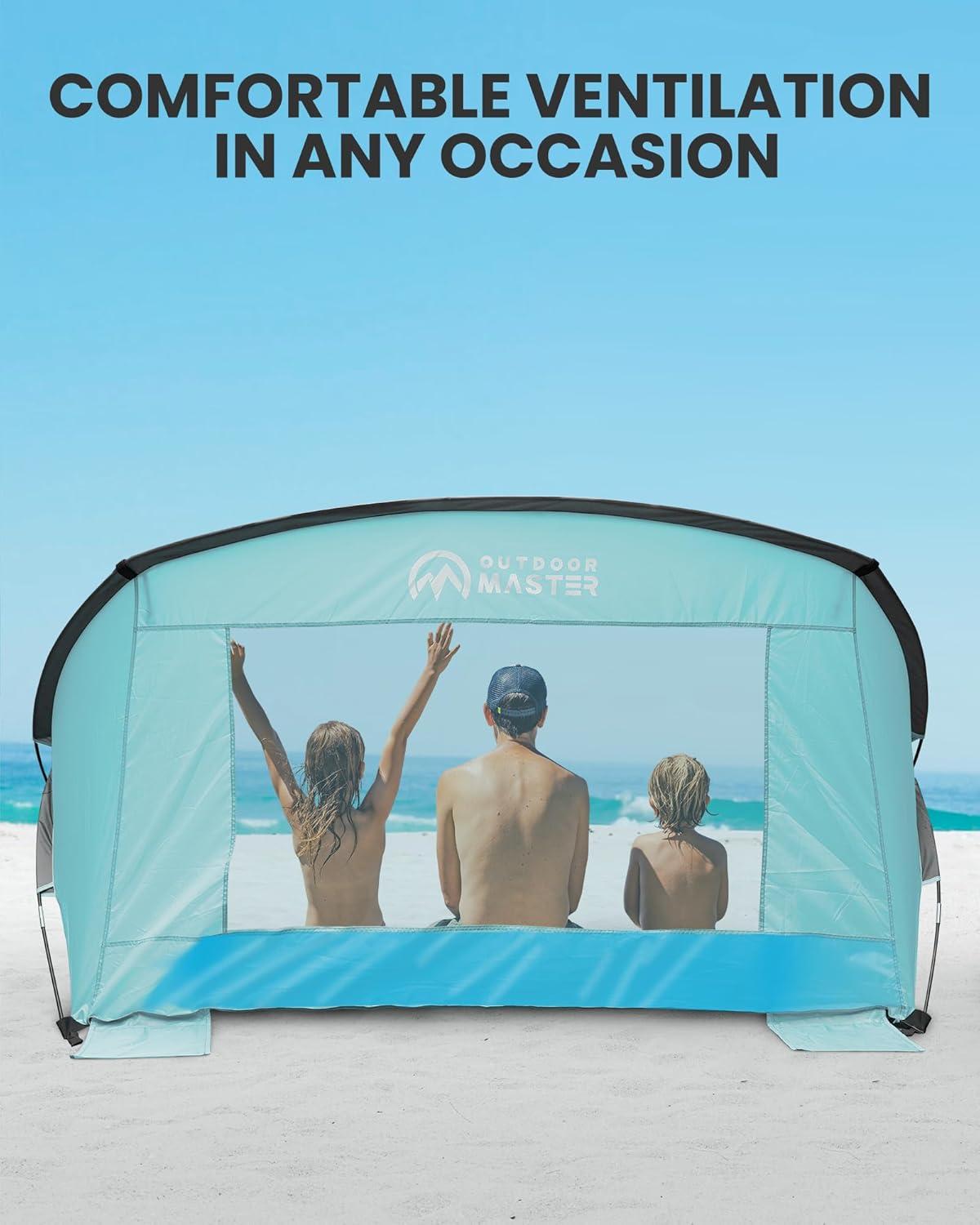 OutdoorMaster Beach Tent for 3-4 Person - Easy Setup and Portable Beach Shade Sun Shelter Canopy with UPF 50+ UV Protection Removable Skylight Family Size-Green