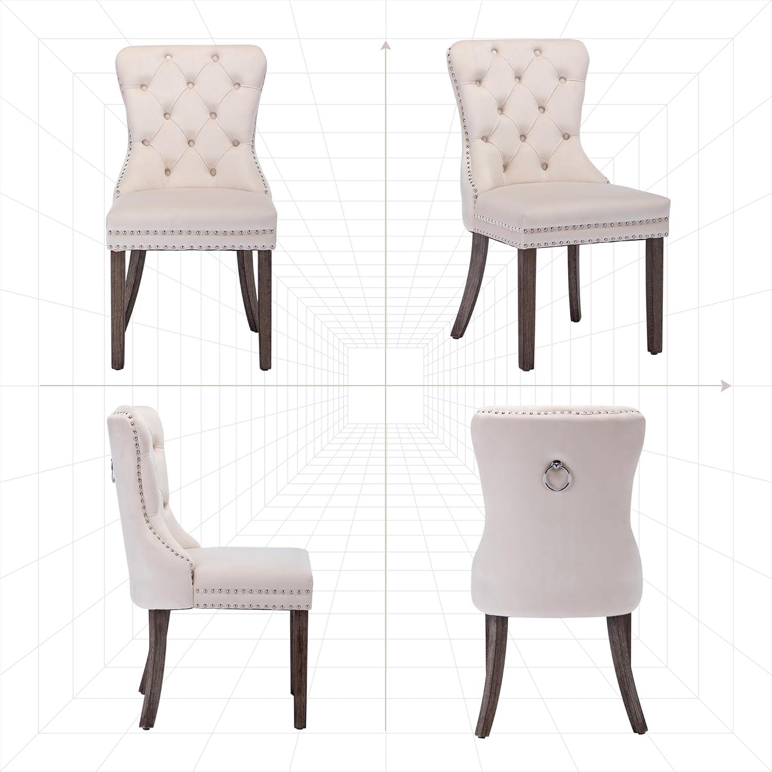 SoarFlash Velvet Dining Chairs Set of 4, Tall Back Side Chair, Modern Upholstered High-end Tufted Side Chair with Button Back Ring, Solid Wood Legs (Beige)