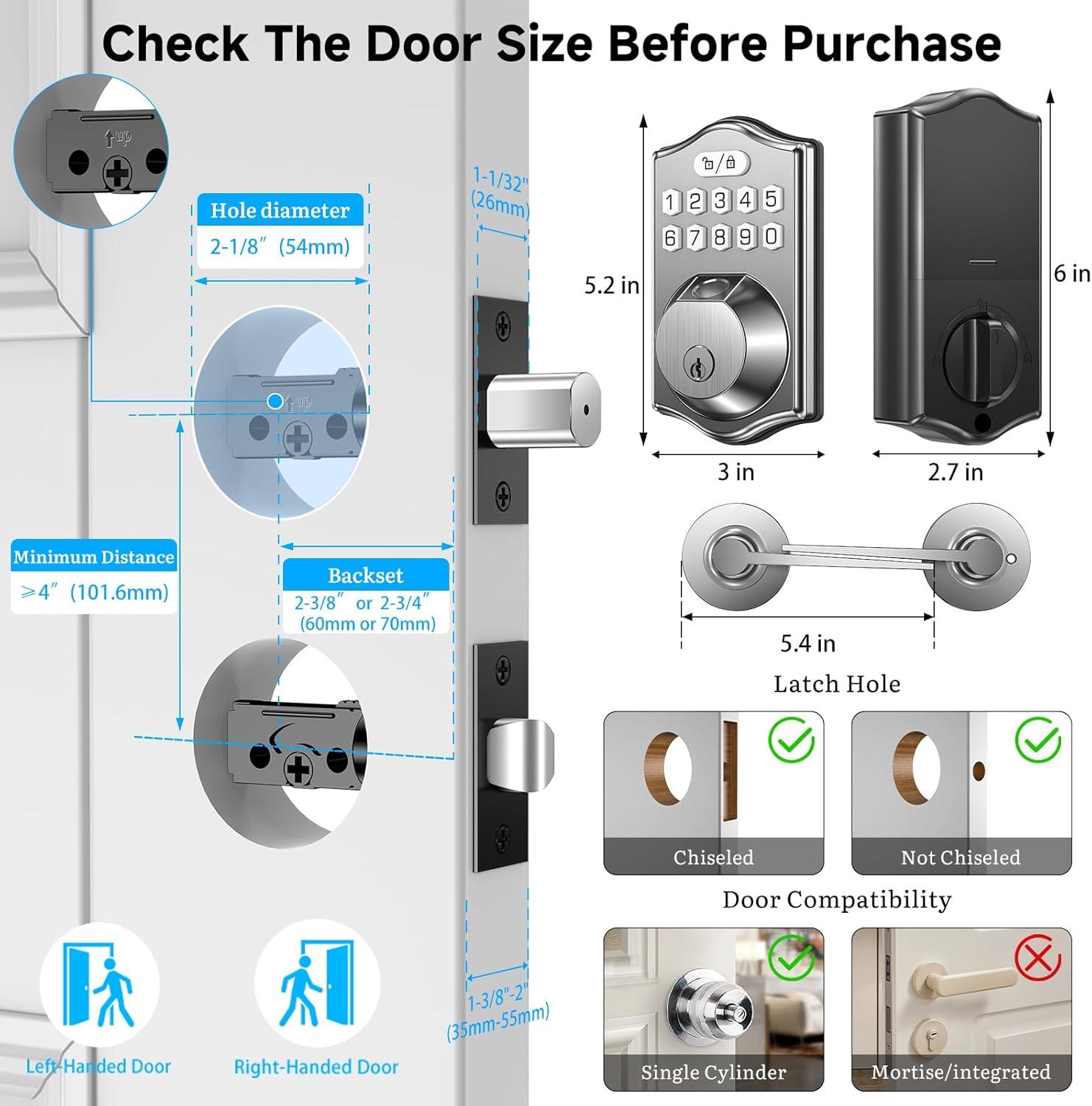 keyless Entry Door Lock deadbolt with Handle Set-Front Smart Door Locks for Front Door-with 2 Lever Handles-Electronic Keypad Code Deadbolt,Fingerprint Door Lock-Auto Lock (Satin Nickel)