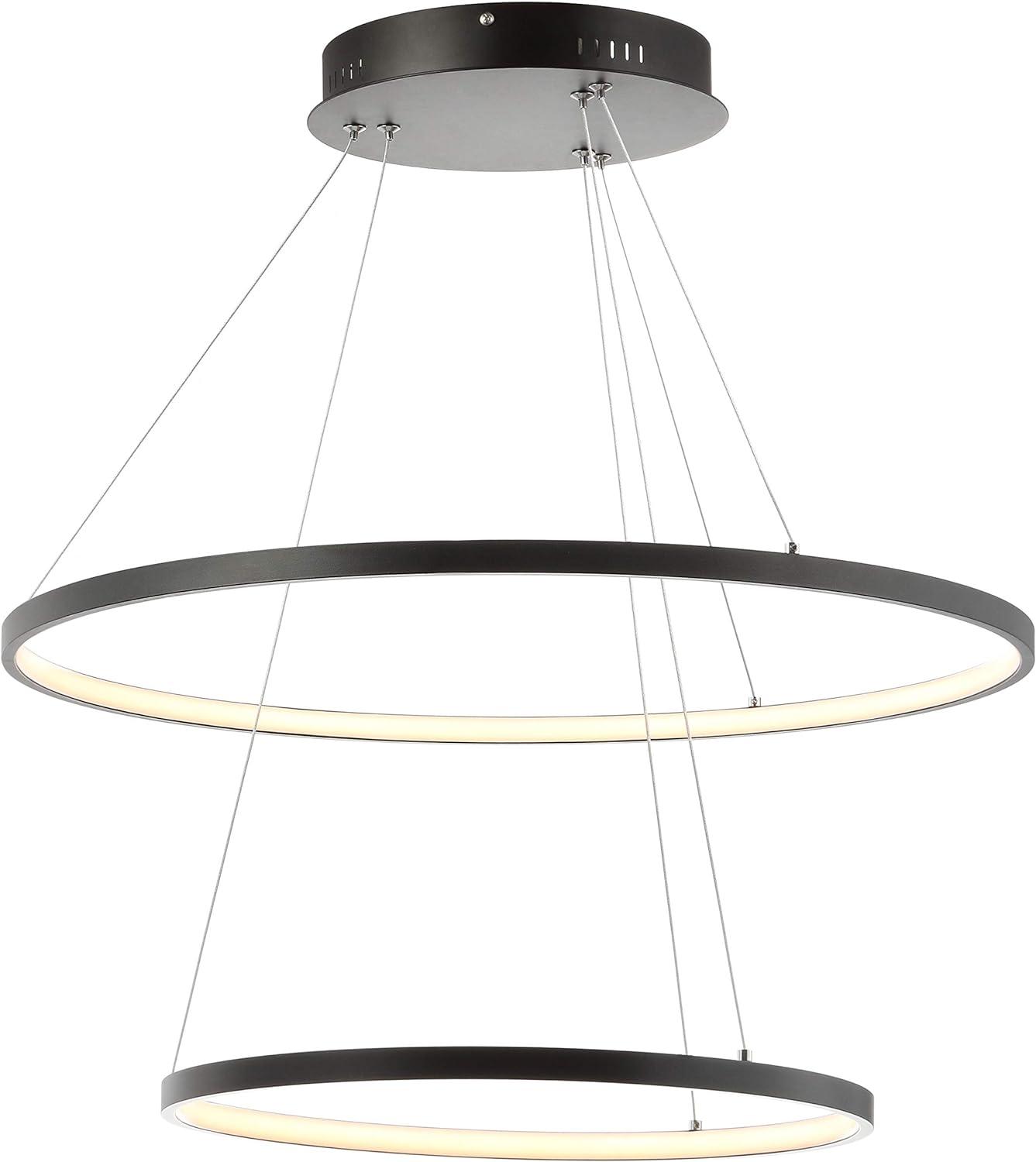 Brice 24" Matte Black Chrome-Lined Modern LED Pendant Chandelier