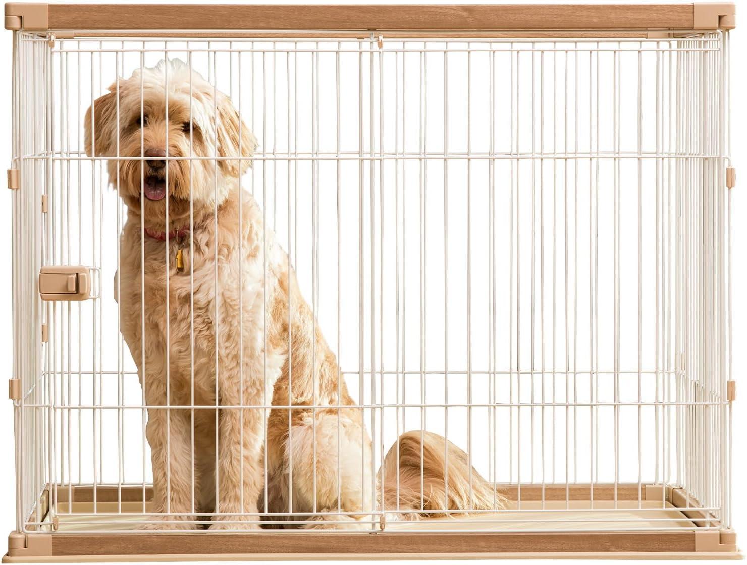 IRIS USA Extra Tall Open Pet Playpen, Crate, Light Brown/White