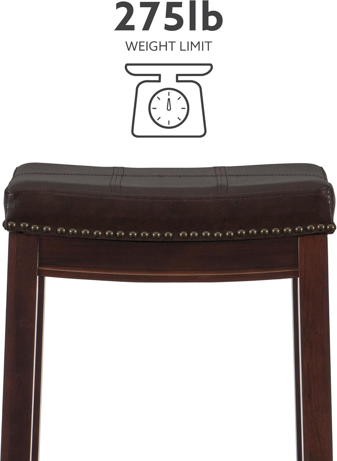 Elegant Backless Saddle-Style Bar Stool in Dark Brown with Brown Faux Leather