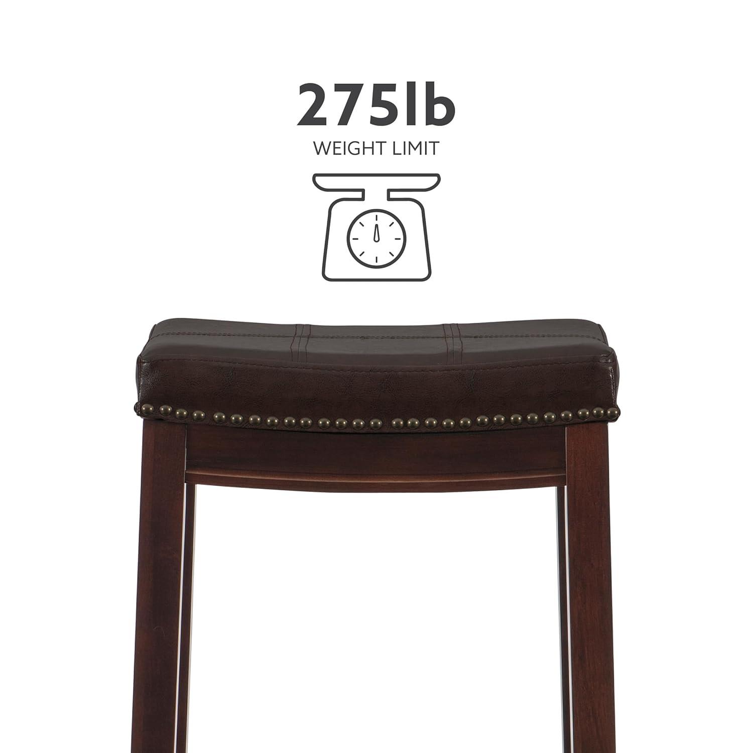 Linon Claridge Backless Wood Bar Stool, 32" Seat Height, Dark Brown Finish with Brown Faux Leather Fabric