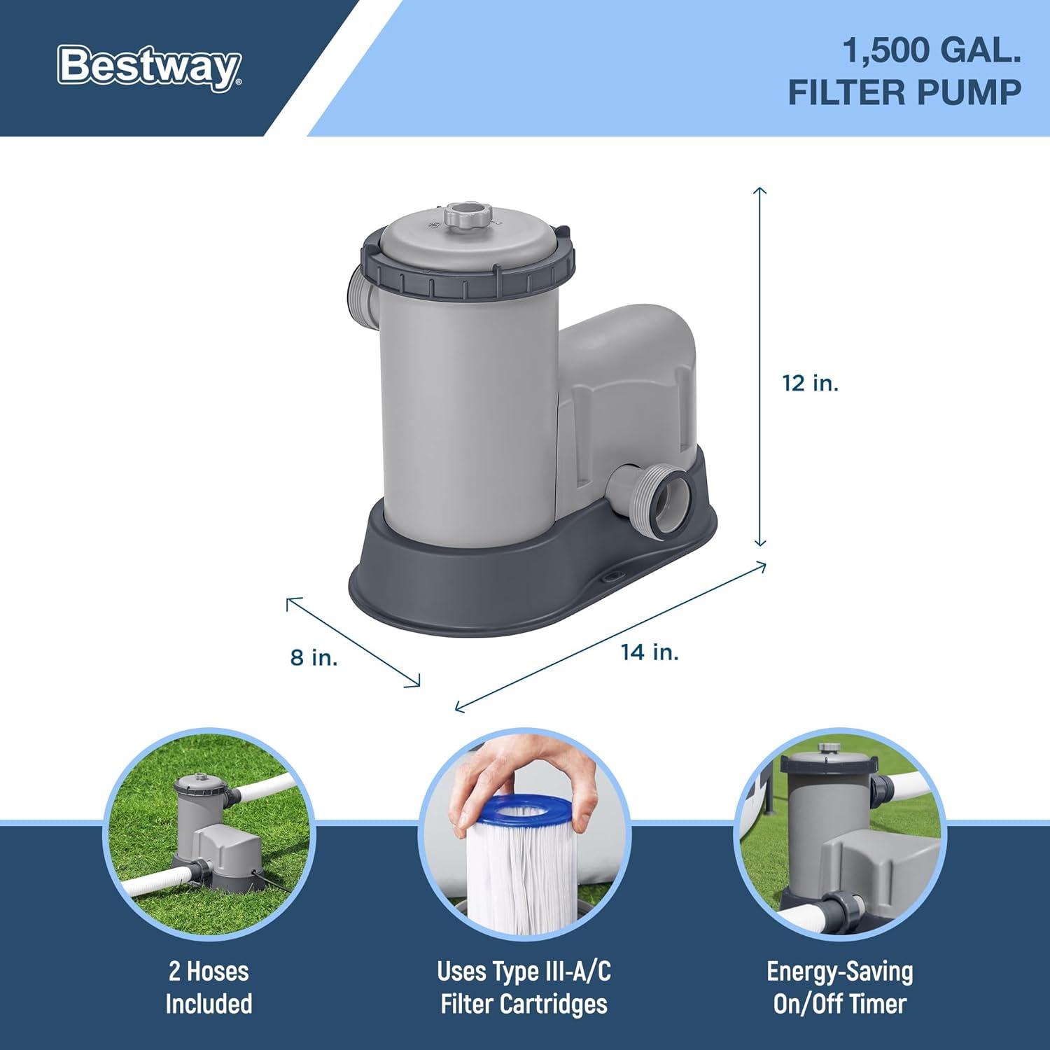 Bestway Power Steel 18' x 9' x 48" Rectangular Metal Frame Above Ground Swimming Pool Set with 1,500 GPH Filter Pump, Ladder, and Pool Cover