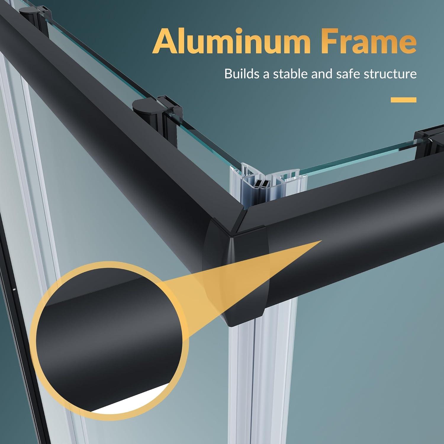 Elegant  Double Opening Sliding Shower Enclosurewith Shower Base Black Matte