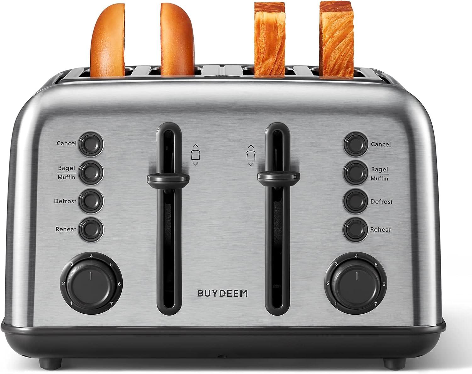 Retro Stainless Steel 4-Slice Toaster with Extra Wide Slots