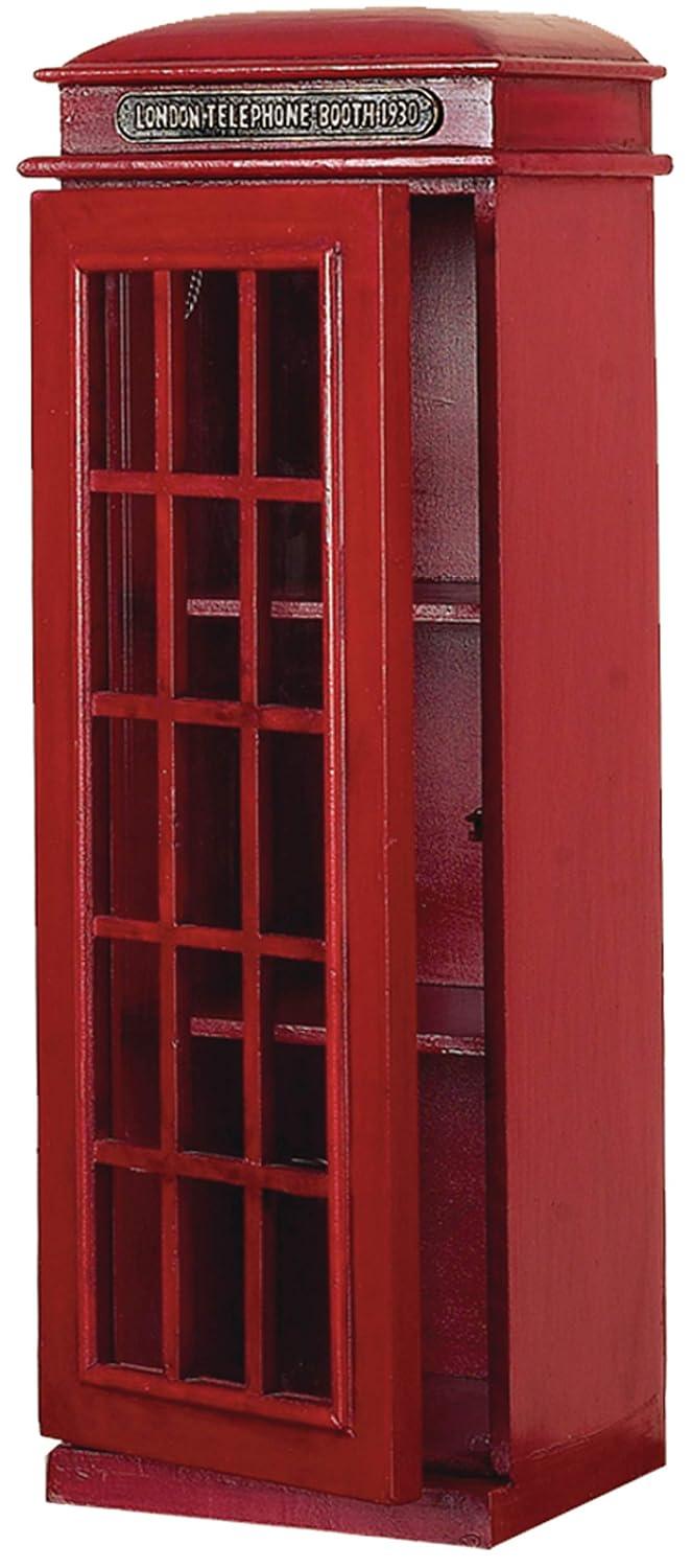 DecMode 11" x 30" Red Wooden London Telephone Booth 2 Shelf Storage Unit, 1-Piece