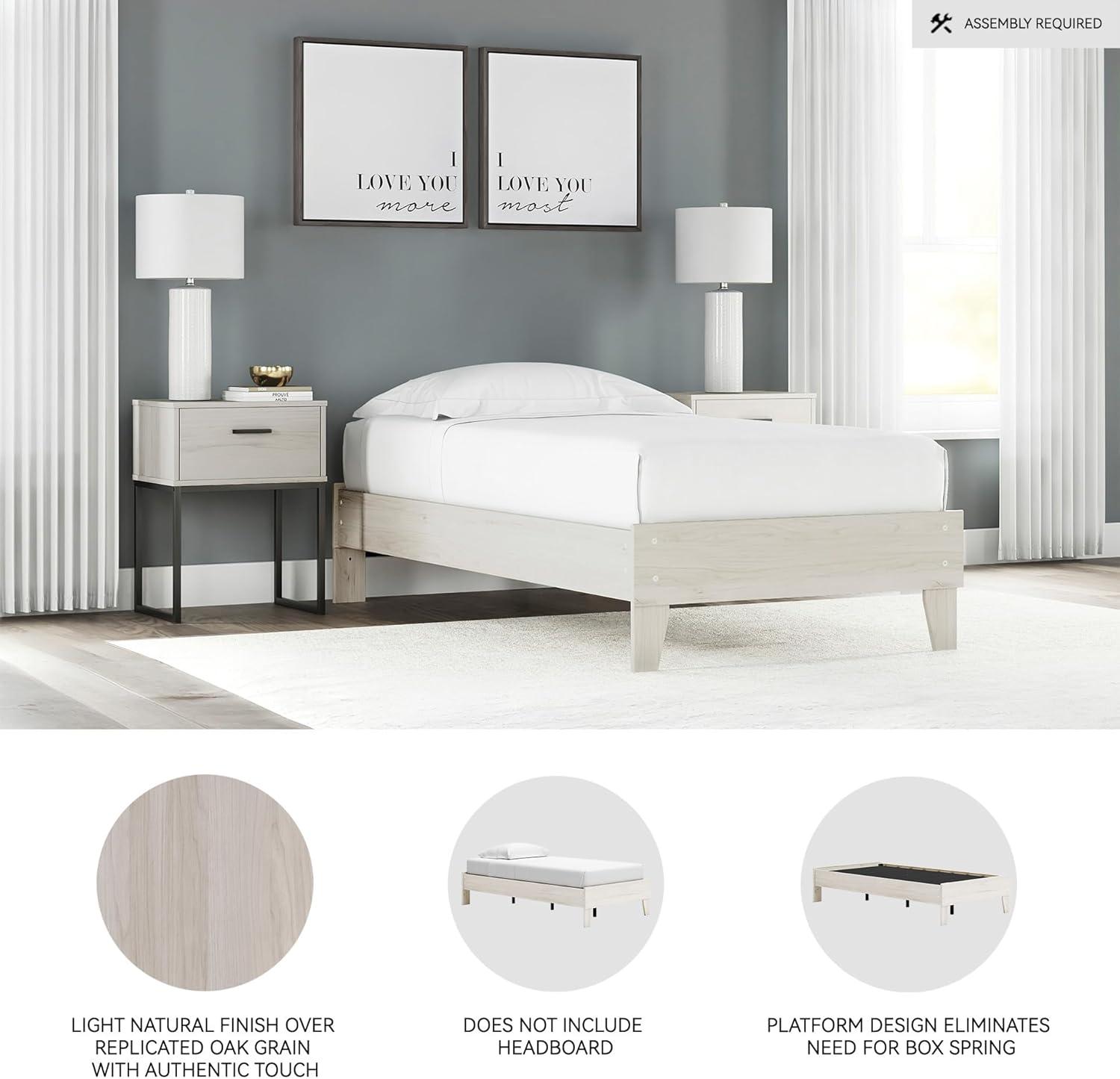 Twin Socalle Platform Bed Natural - Signature Design by Ashley: Contemporary Space-Saving, No Box Spring Required