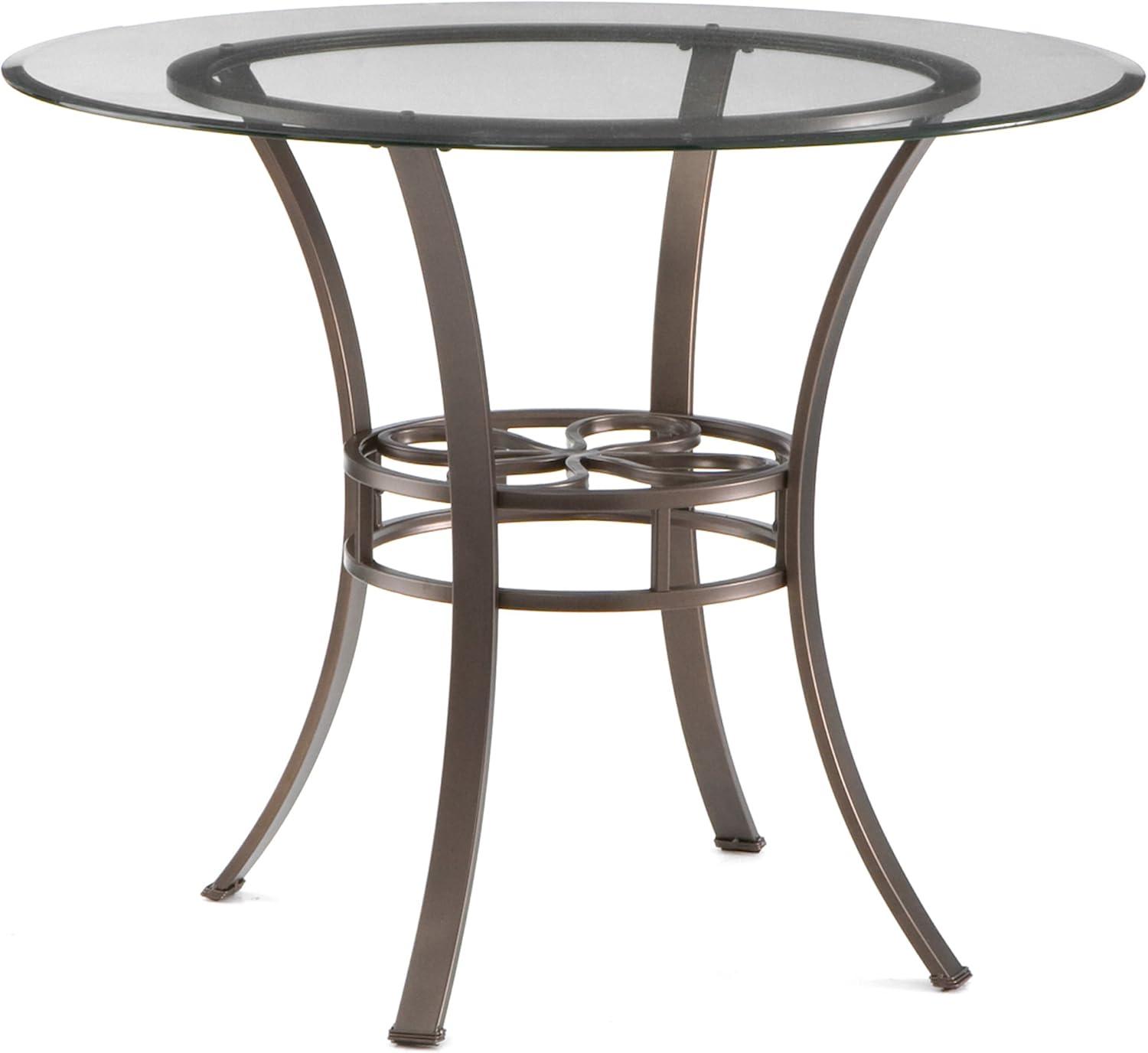 Transitional Dark Brown Metal and Glass Round Dining Table