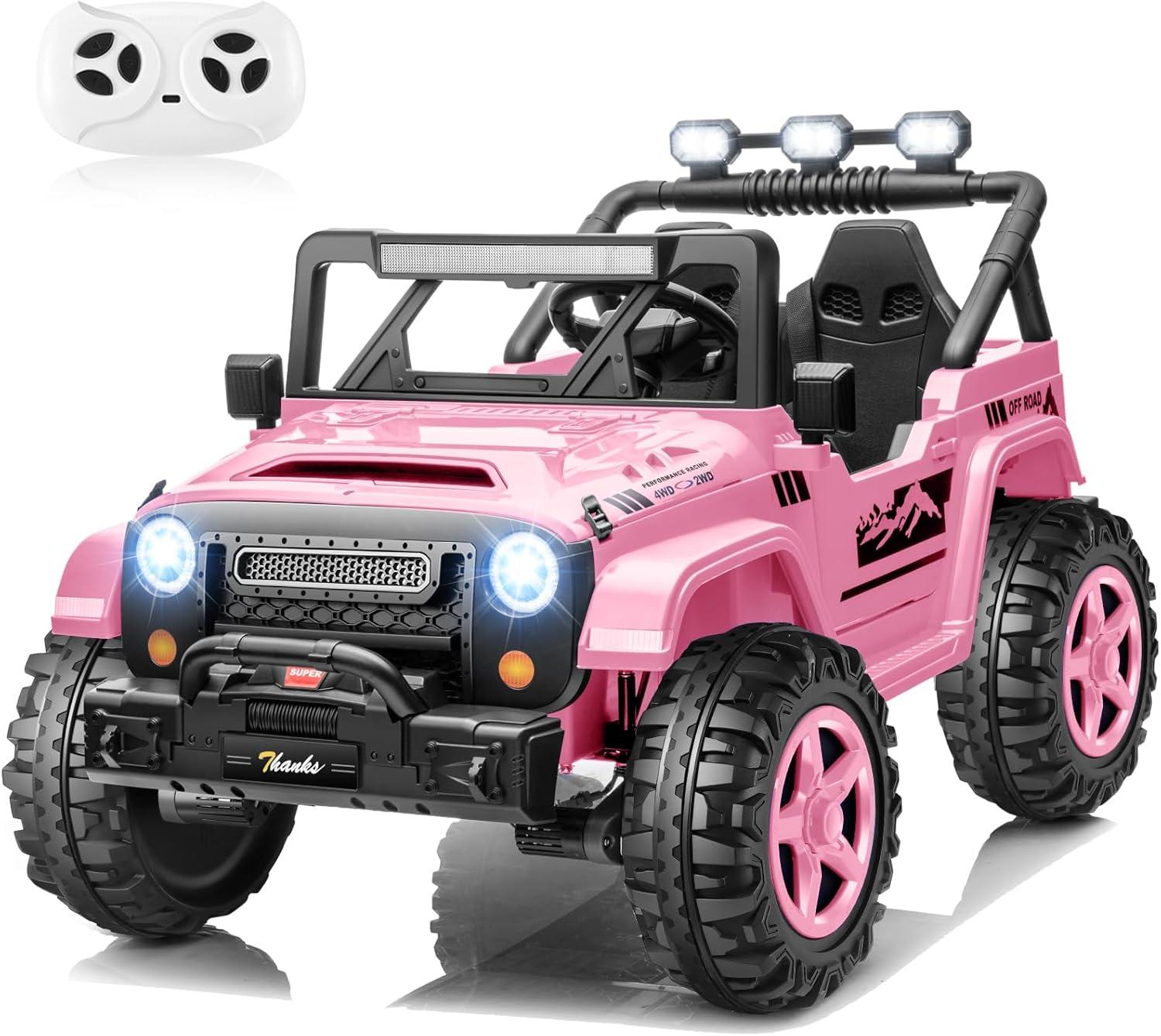 Ancheer 24V 4WD//2WD Ride On Jeep Truck,2 Seater Kids UTV With 4X200w Powerful Engine,Remote Control,Bluetooth,20 Wide Seat,Vehicles for Kids Toddlers
