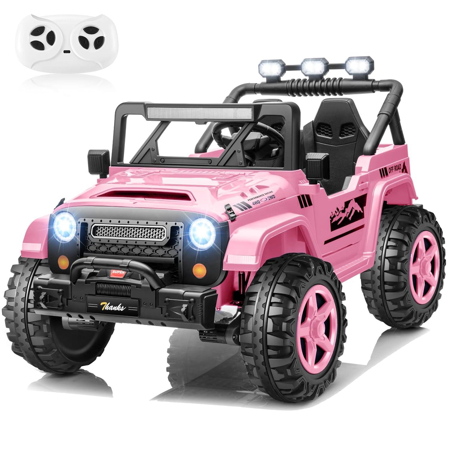 Ancheer 24V 4WD//2WD Ride On Jeep Truck,2 Seater Kids UTV With 4X200w Powerful Engine,Remote Control,Bluetooth,20 Wide Seat,Vehicles for Kids Toddlers