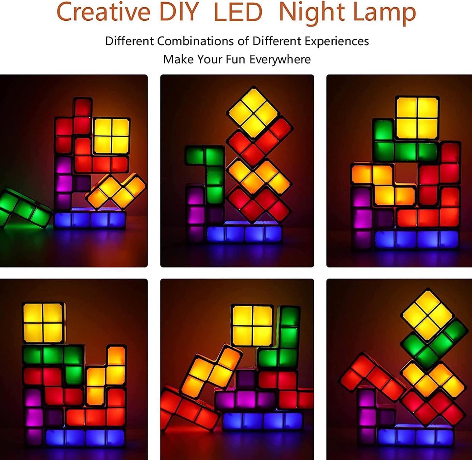 Night Light for Kids, Stackable LED 7 Colors 3D Puzzles Night Light Induction Interlocking Desk Lamp, DIY Tangram Light Blocks Puzzles lamp for Kids Teens Bedroom