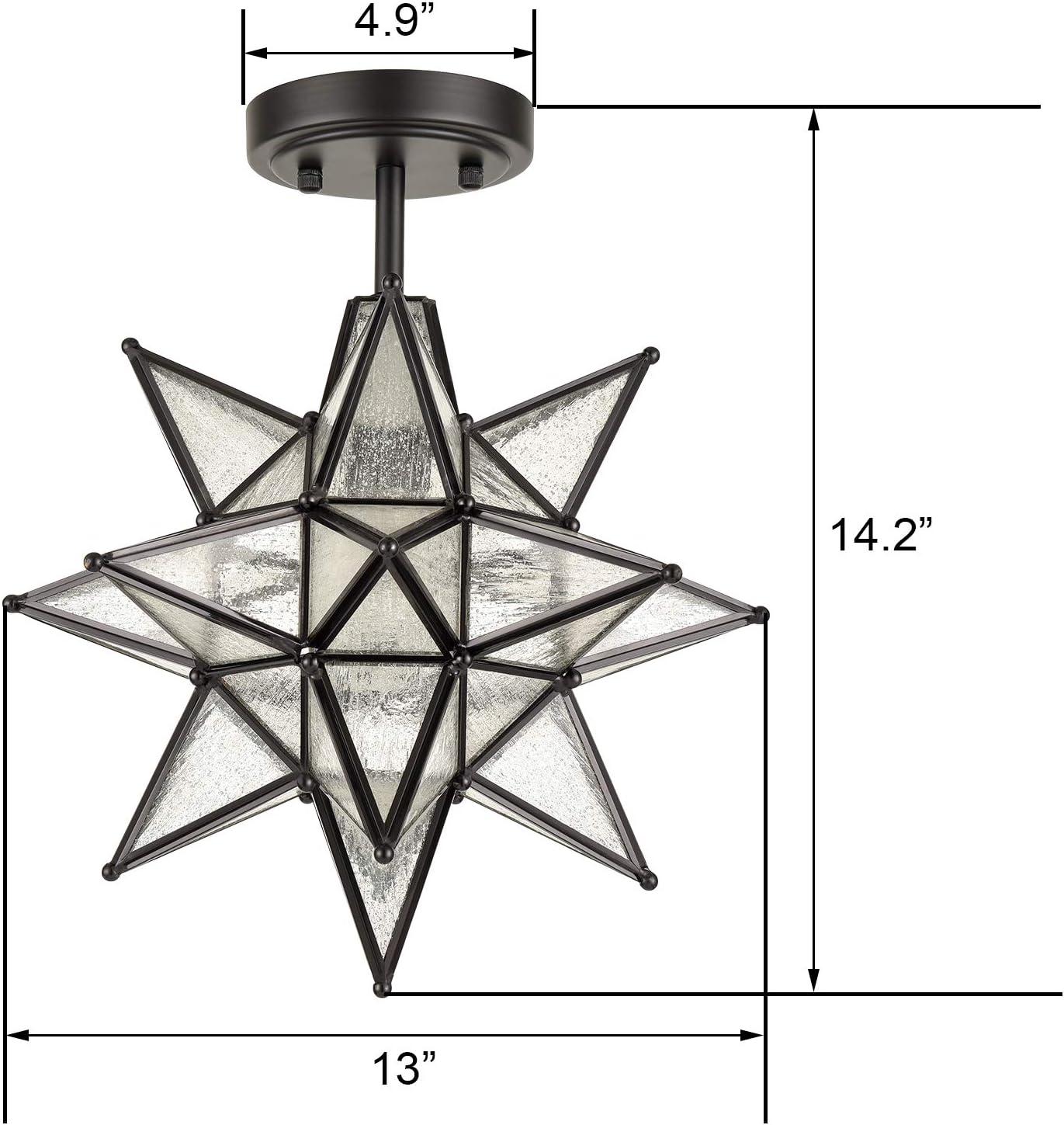 TANMAO  10-Inch Moravian Star Ceiling Light, Boho Moroccan Lamp with Seeded Glass Shade, Moravian Star Ceiling Light Modern Brass Flush Mount Lights for Office, Living Room, Dining Room, Kitchen