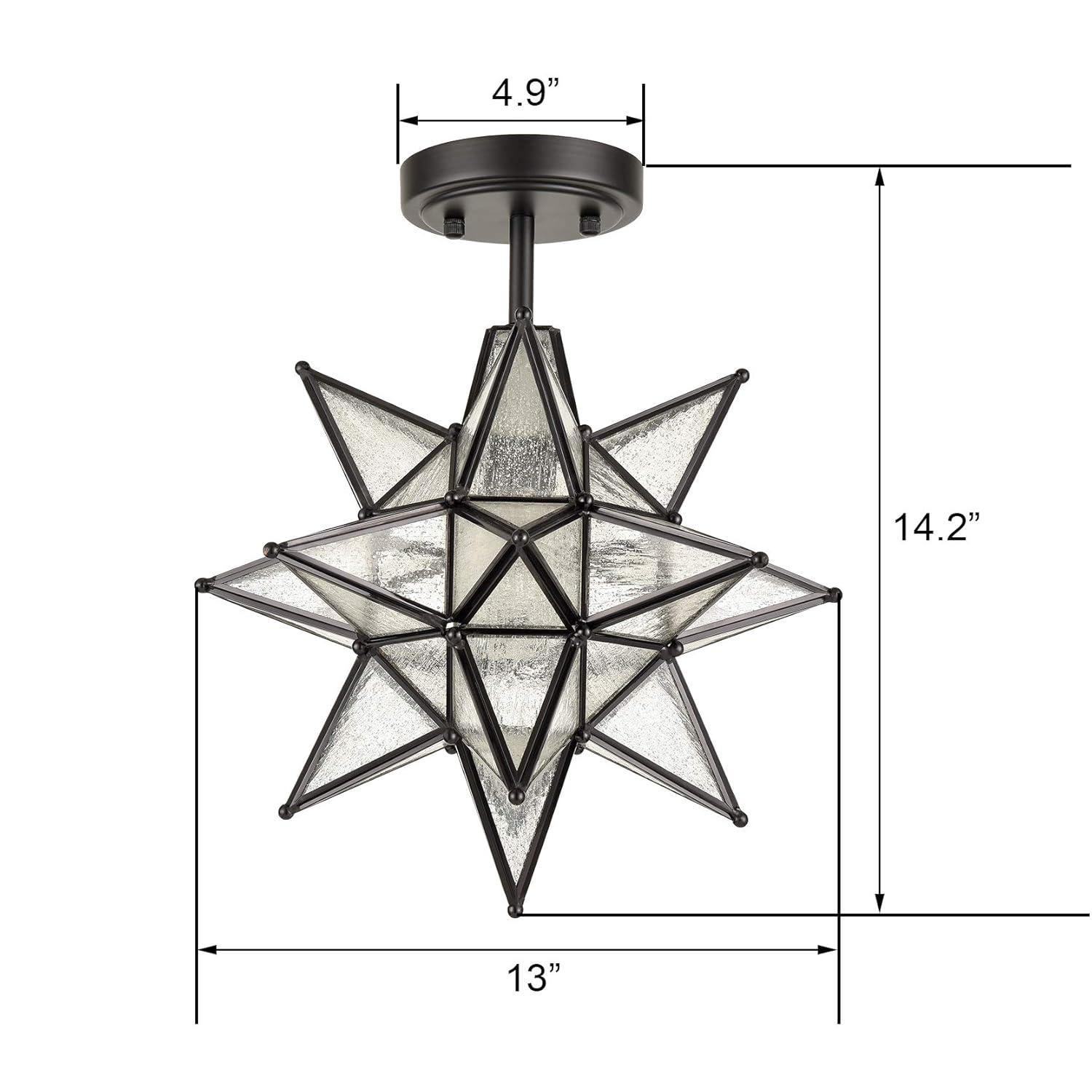 TANMAO  10-Inch Moravian Star Ceiling Light, Boho Moroccan Lamp with Seeded Glass Shade, Moravian Star Ceiling Light Modern Brass Flush Mount Lights for Office, Living Room, Dining Room, Kitchen