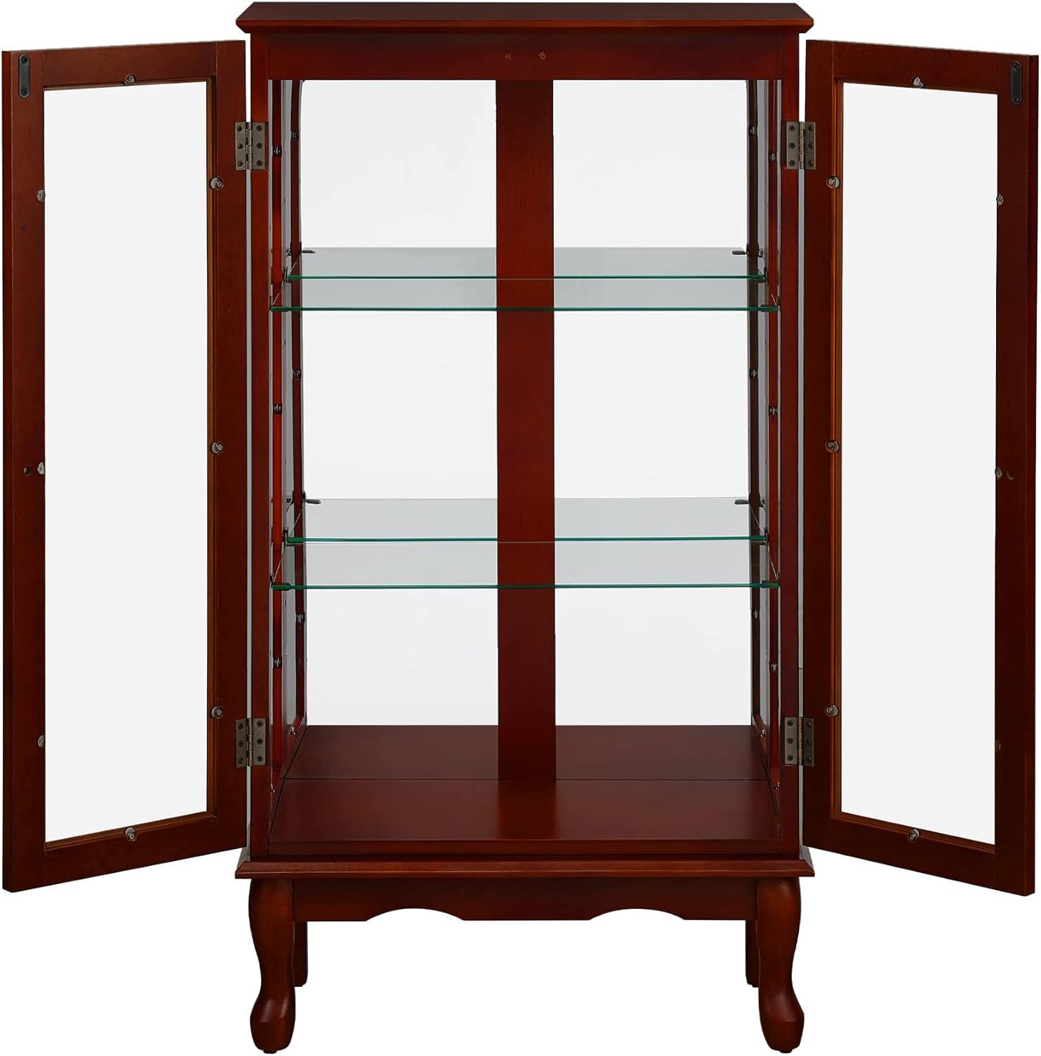 Holaki Curio Cabinet Lighted Curio Diapaly Cabinet with Adjustable Shelves and Mirrored Back Panel, Tempered Glass Doors (Cherry, 3 Tier)