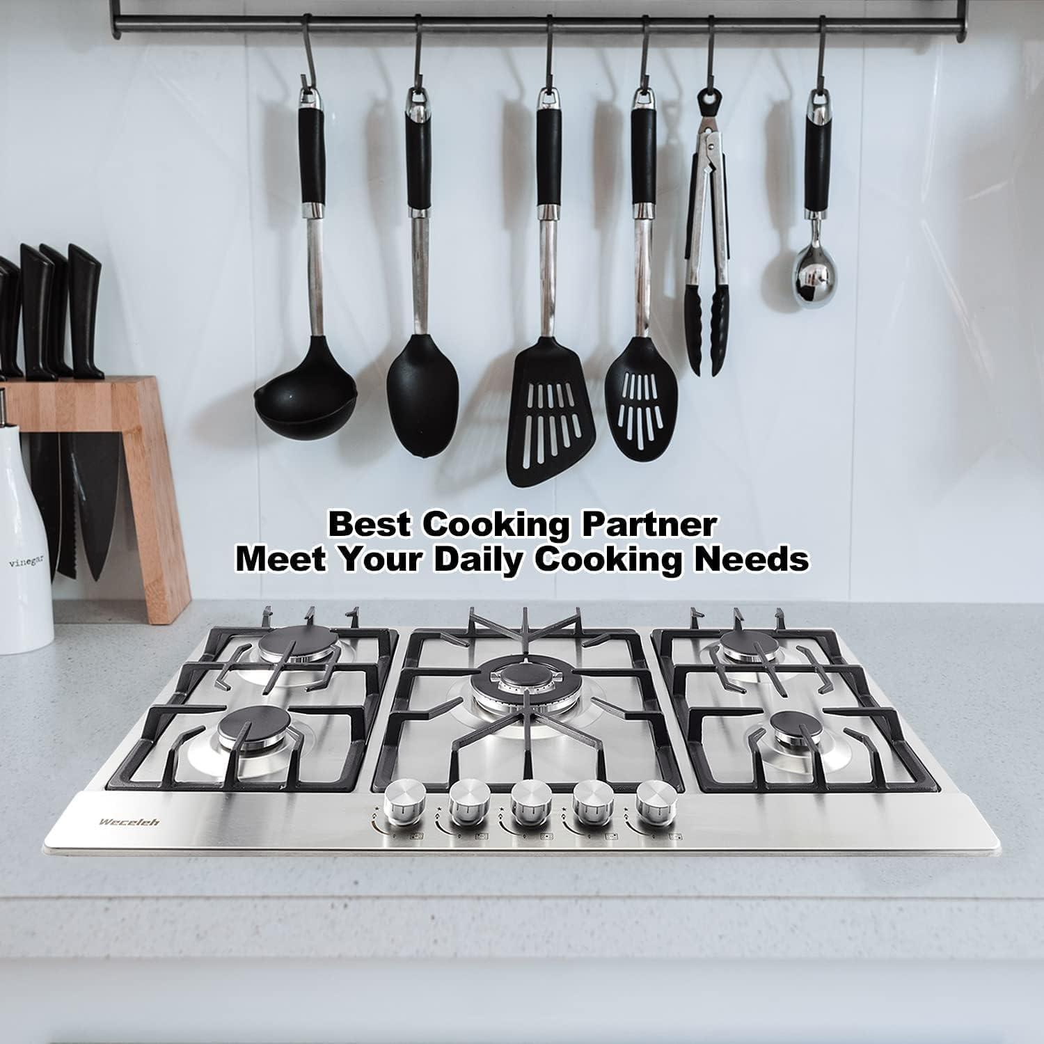 34" Dual Fuel 5 Burner Gas Cooktop with Dual Size Power Burner, Stainless Steel Gas Stove