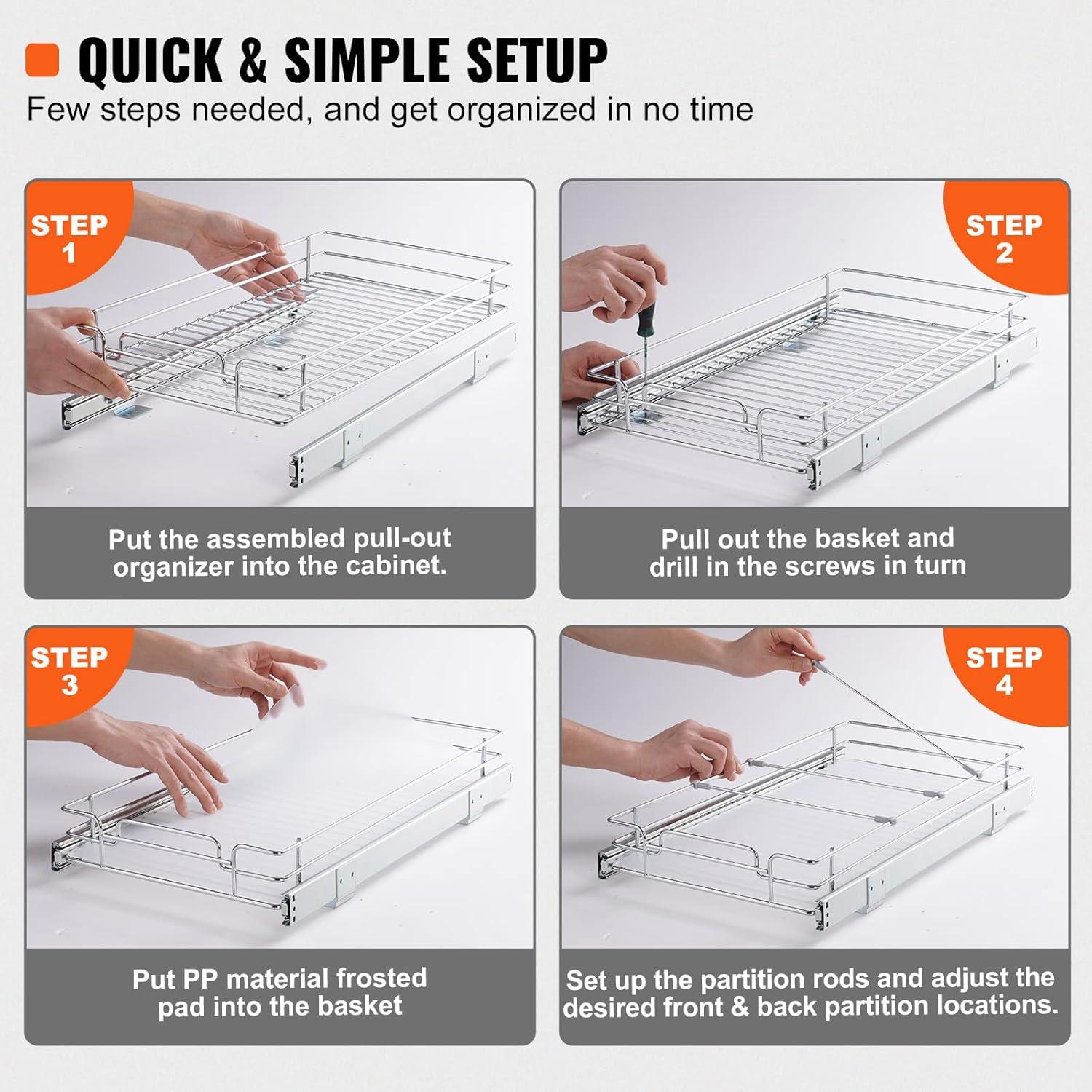 Chrome-Plated Steel Pull Out Cabinet Organizer, 11" x 21"