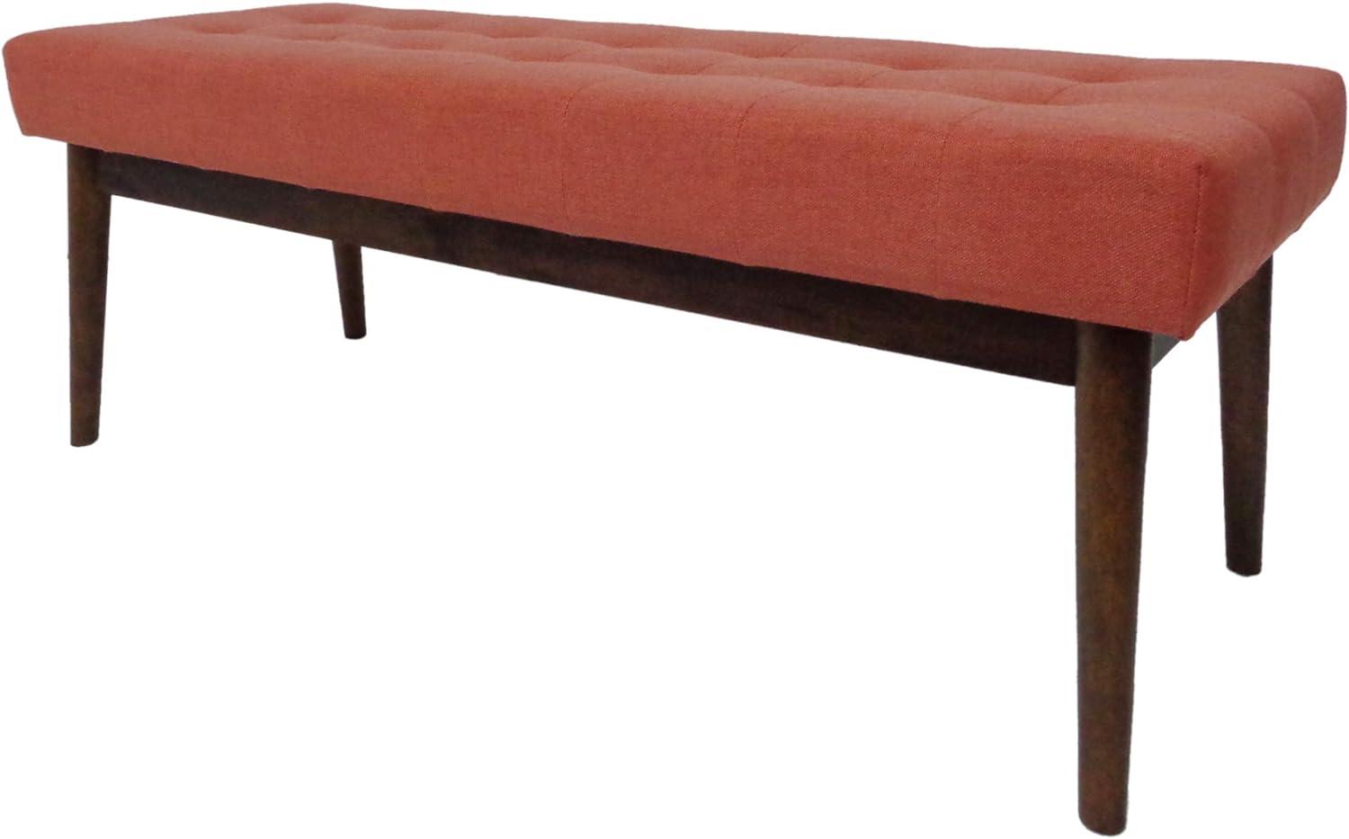 Mid-Century Coral Tufted Fabric Ottoman with Walnut Frame
