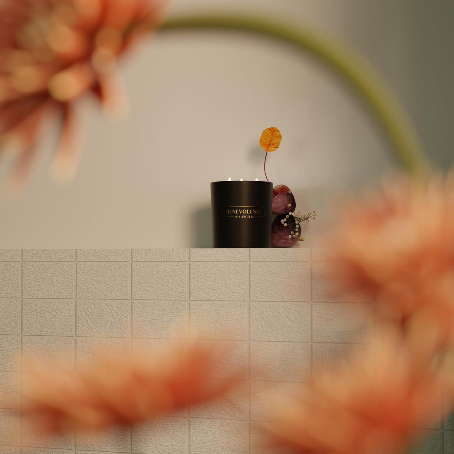 Benevolence LA Premium All Natural Soy 3 Wick Candles In Matte Black Glass Jar - Fig Tree Scent (14.5 oz)