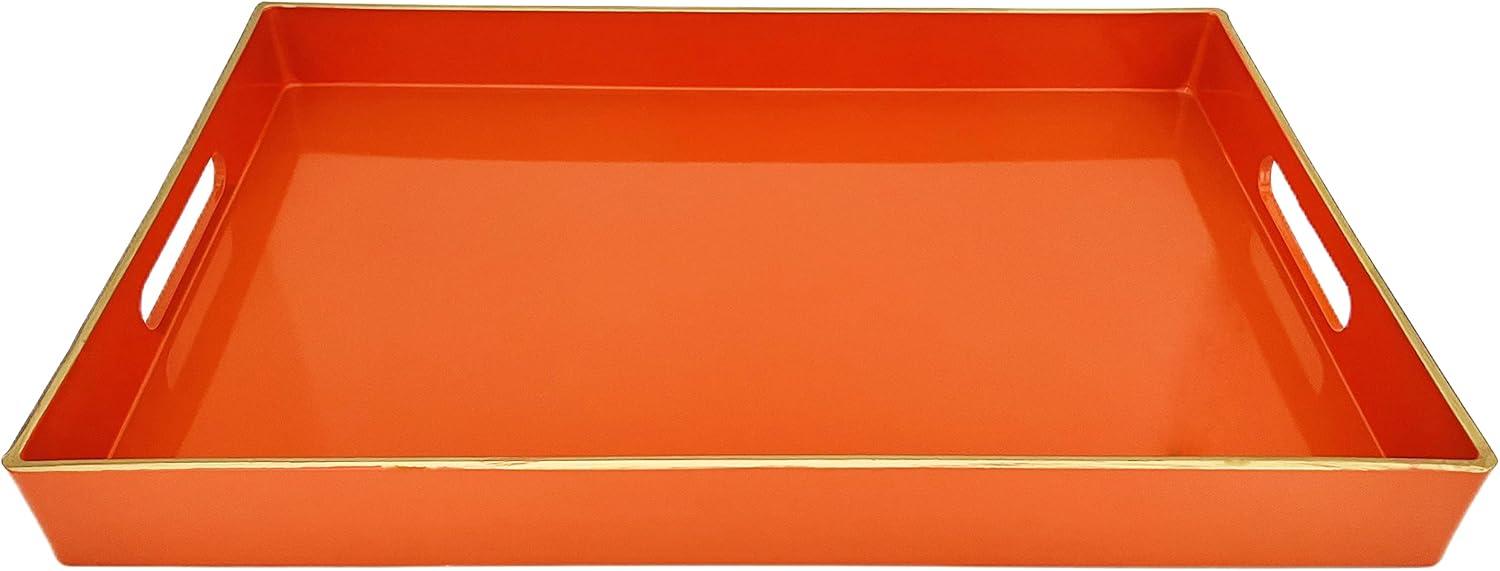 MAONAME Decorative Tray, Orange Serving Tray with Handles, Coffee Table Tray, Square Plastic Tray for Ottoman, Bathroom, Kitchen, 13"x13"x1.57"