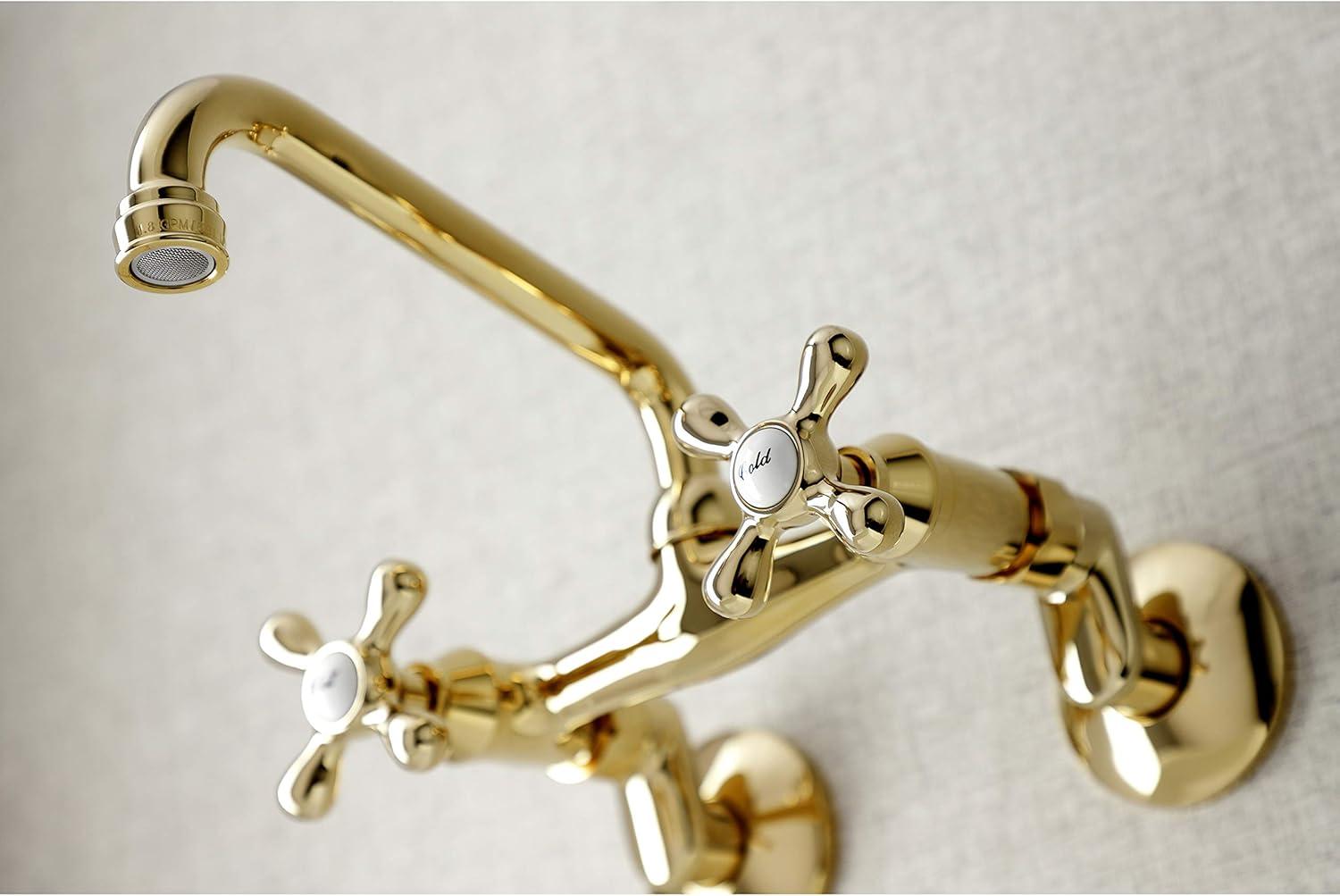 Elegant Polished Brass Dual-Handle Wall-Mount Kitchen Faucet