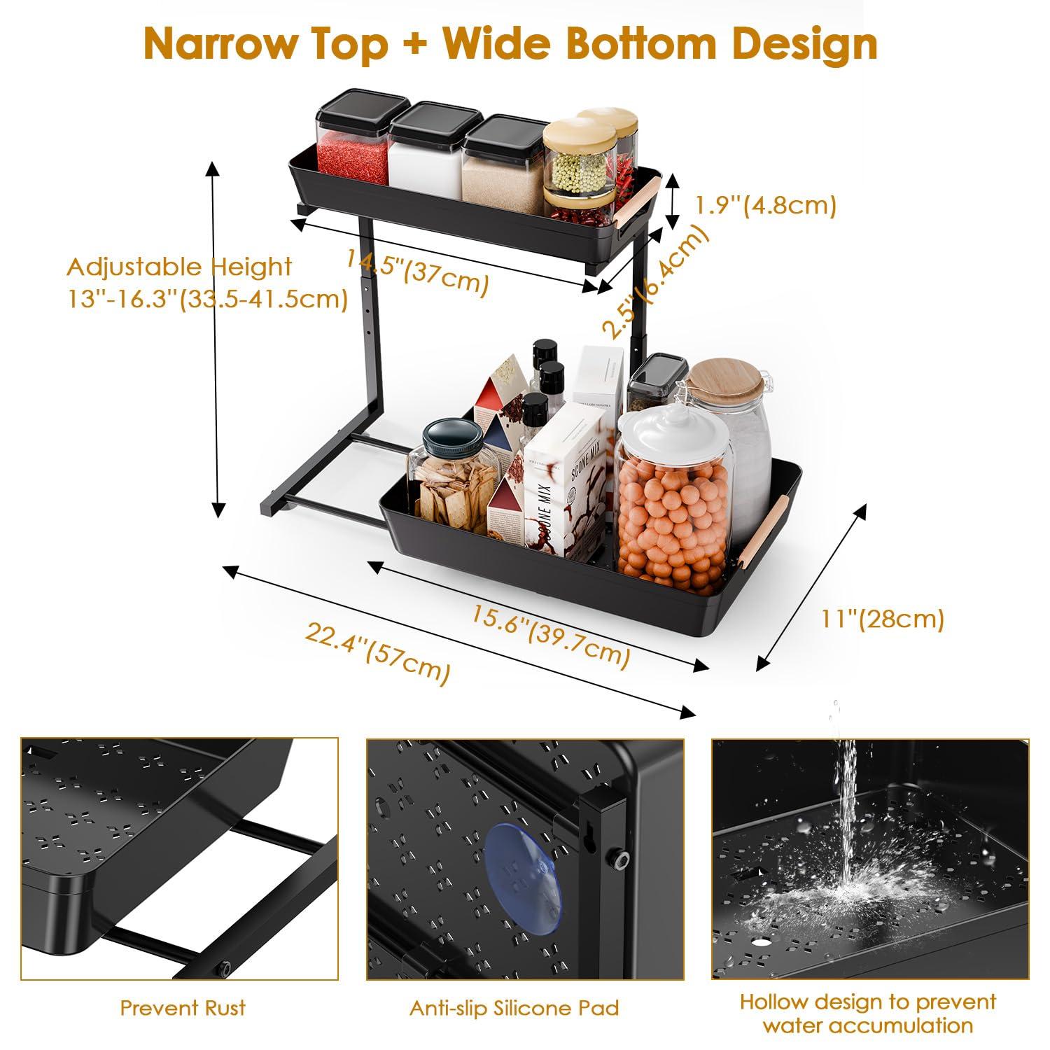 Rebrilliant Under Sink Organizer, 2 Tier Under Sink Organizers And Storage, Metal Slide Out Pull Out Cabinet Organizer ,2 Pack Sliding Drawer Organizer For Kitchen Bathroom Pantry