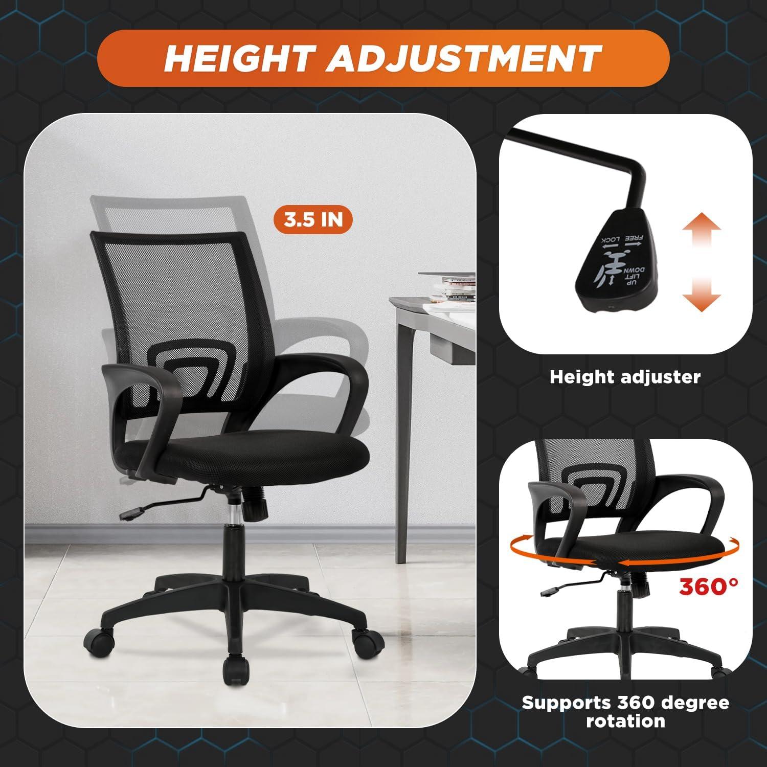 FDW Home Office Chair Ergonomic Desk Chair Mesh Computer Chair with Lumbar Support Armrest Adjustable Mid Back Task Chair for Women Adults