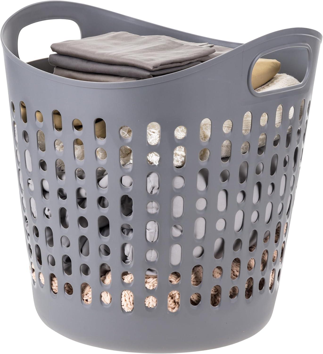 IRIS 3Pack Laundry Basket 40L Durable and Flexible, Portable Round Bin, 1.15 Bushel Hamper for Storage with Ventilation Holes for Closet Dorm, Gray