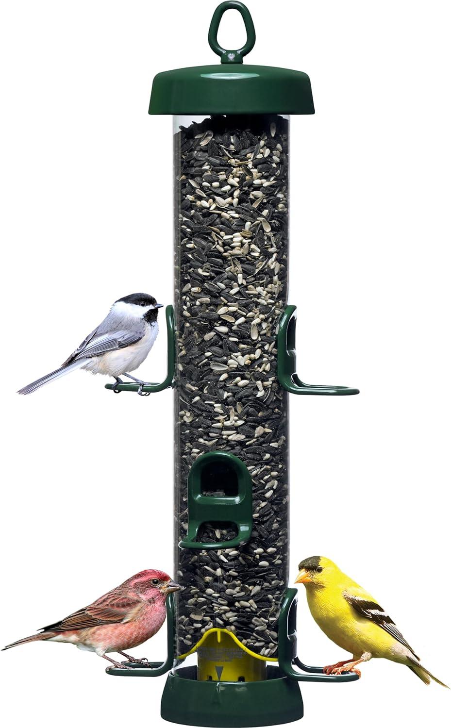 Green Metal and Plastic Squirrel Resistant Tube Bird Feeder