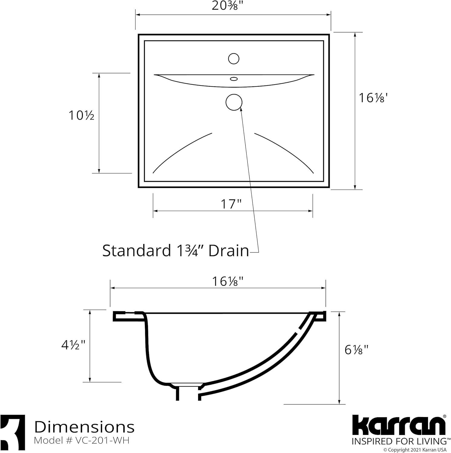 Karran Valera 20 In. Top Mount Vitreous China Rectangular Bathroom Sink With Overflow Drain