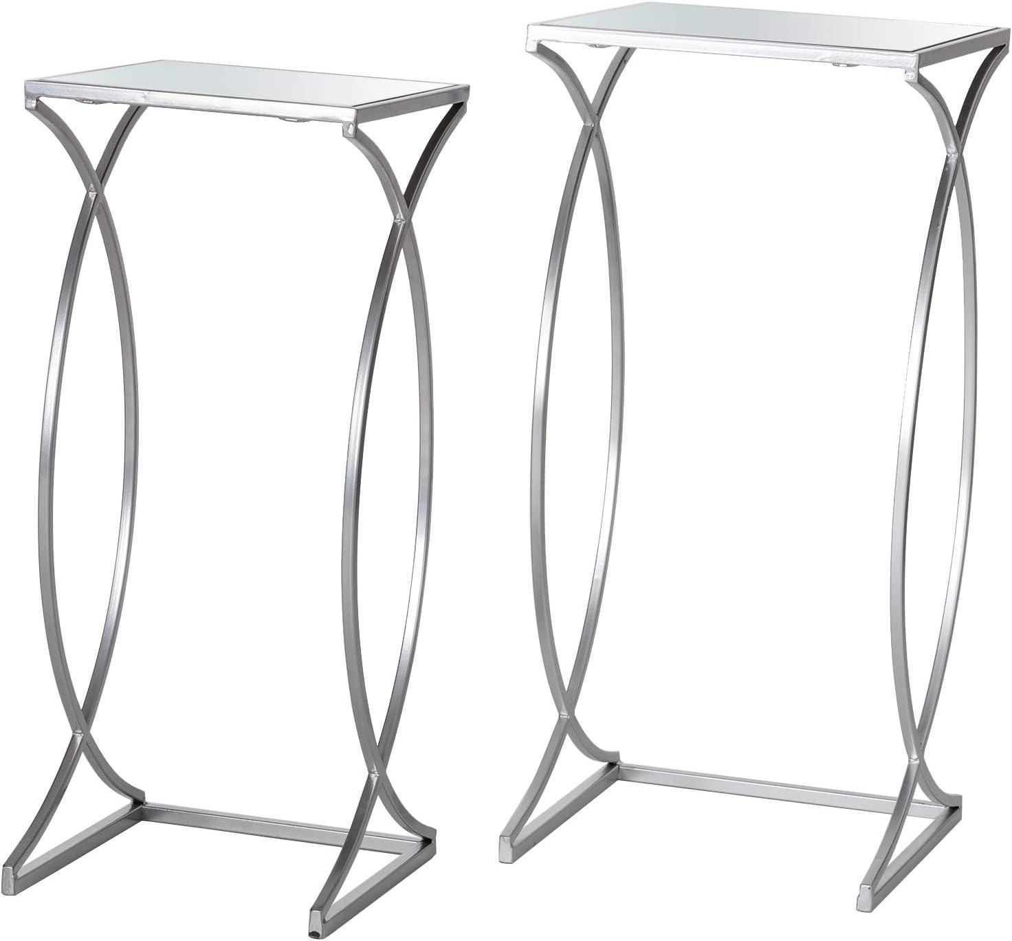 Silver Metal and Glass Nesting Side Tables Set