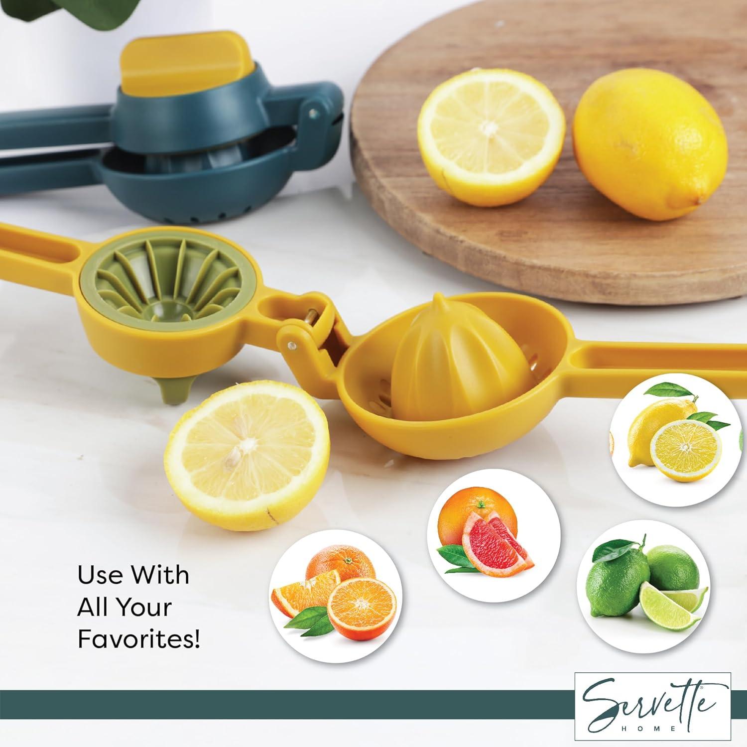 Servette Home Plastic Lemon Squeezer 2-in-1 Manual Juicer, 360° Rotating Design (Yellow)