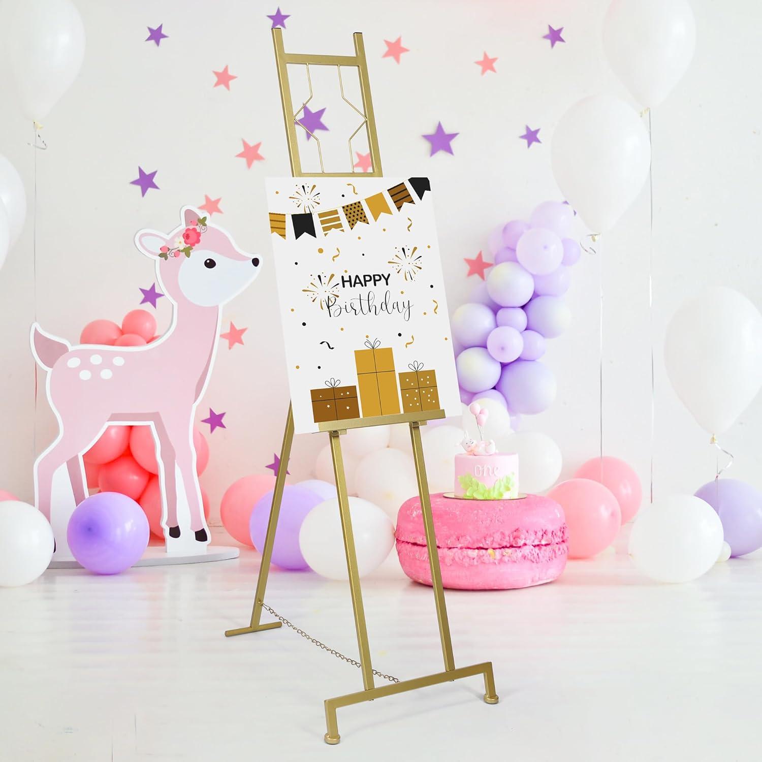 Gold Adjustable Metal Floor Easel with Chain Support