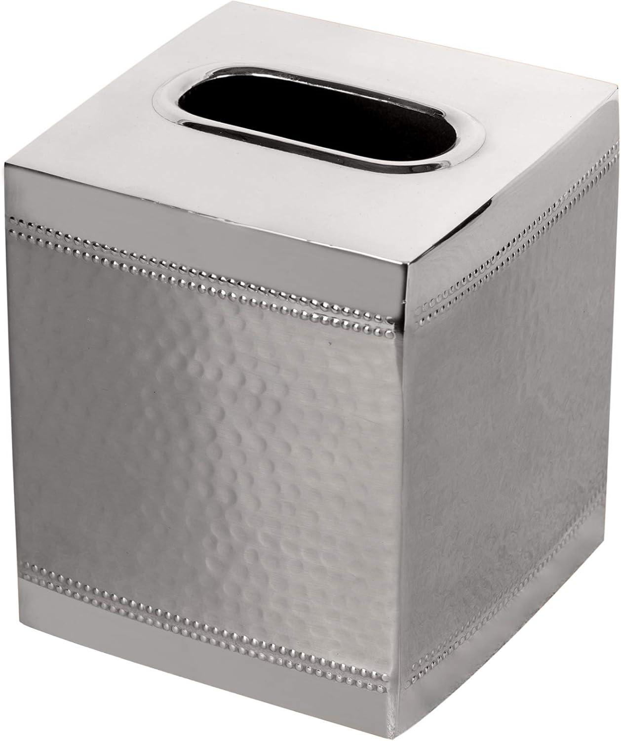 nu steel HS9H Facial Tissue Box Cover for Bathroom Vanity Countertops, Bedroom Dressers, Nightstands, Desks and Tables Hammered Shiny Stainless Steel Finish, Medium, Model:Hudson / HS9H