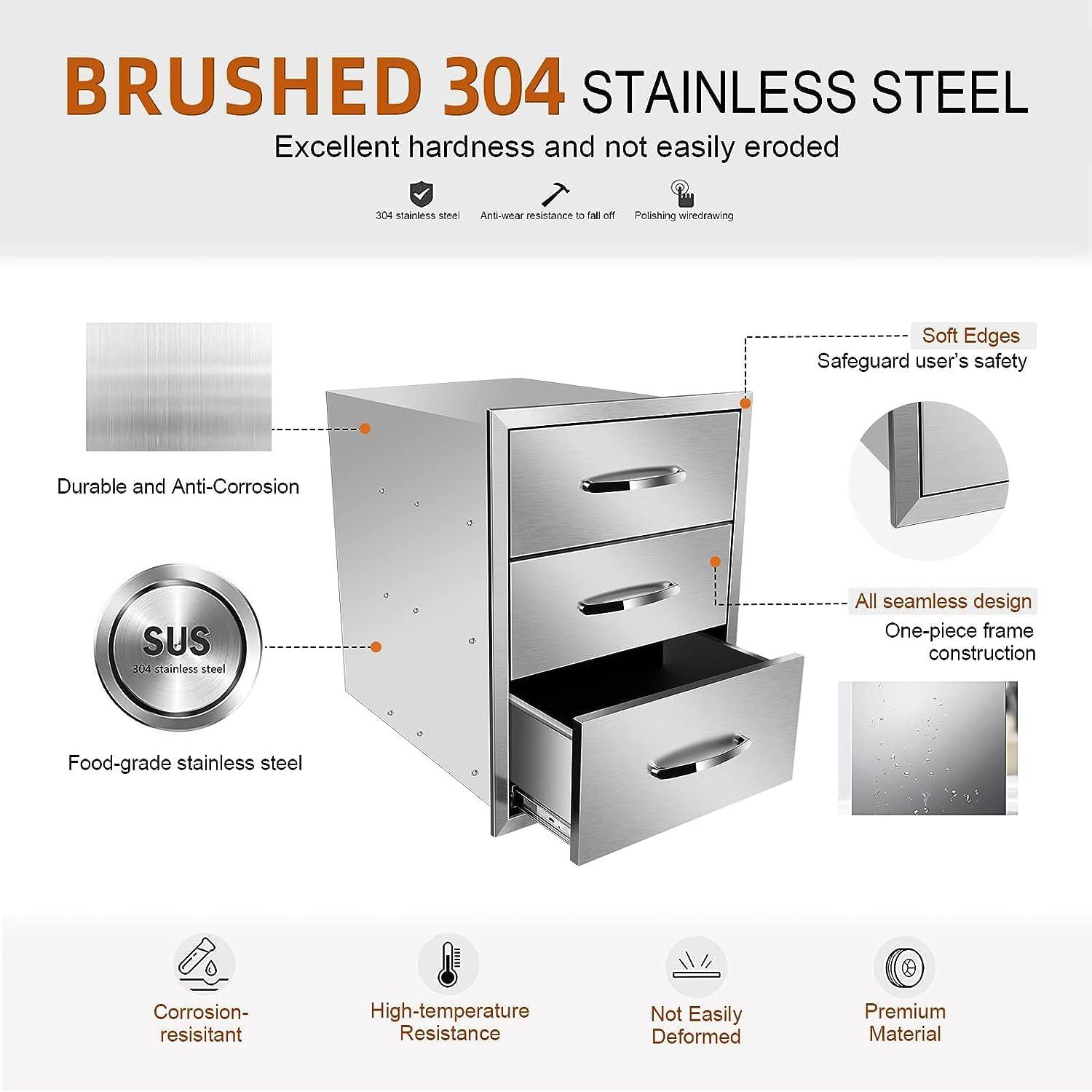 Stainless Steel 3-Drawer Outdoor Kitchen Storage Unit