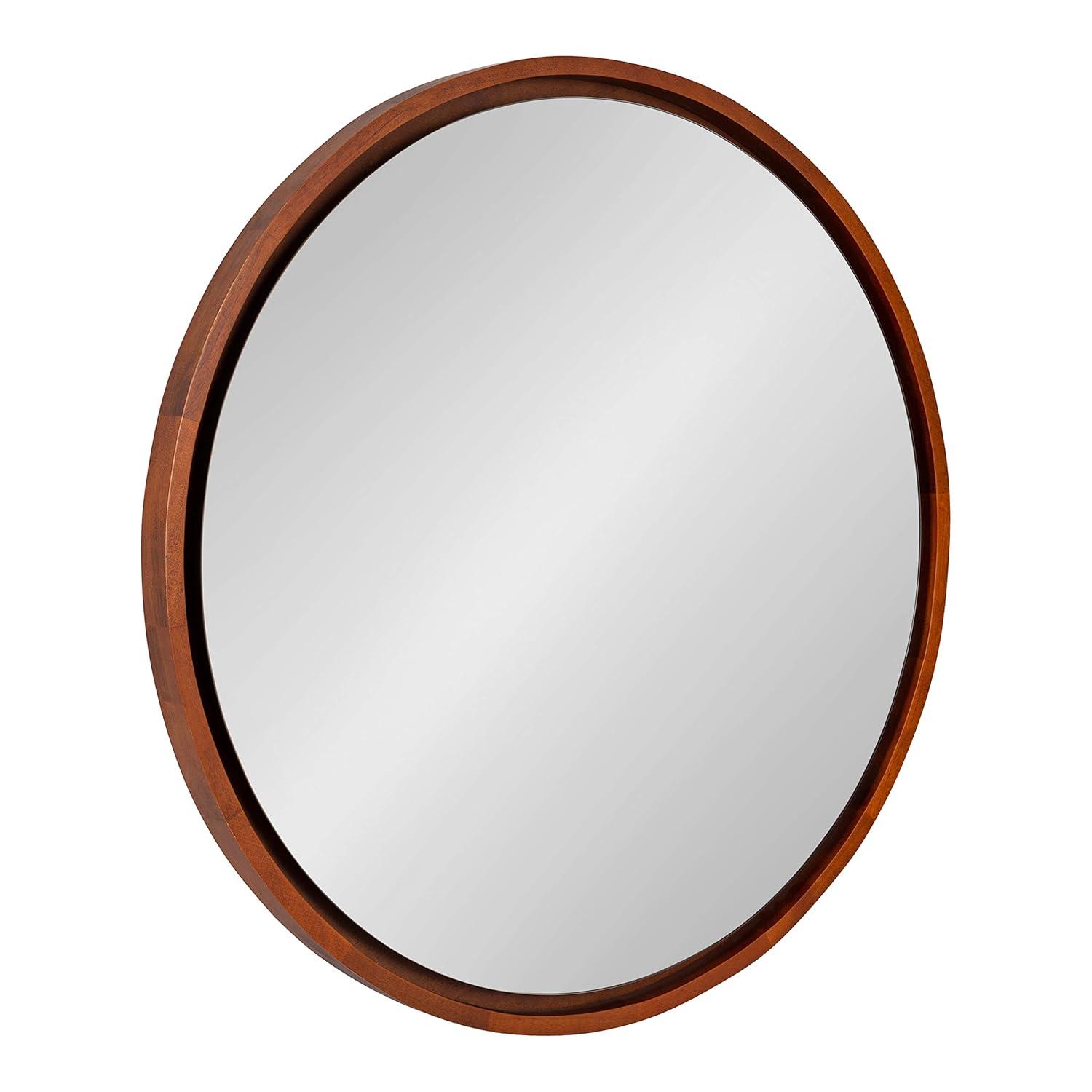 Kate & Laurel All Things Decor 30" Evans Round Wall Mirror Walnut Brown: Modern Style, Wood Frame, No Assembly Required