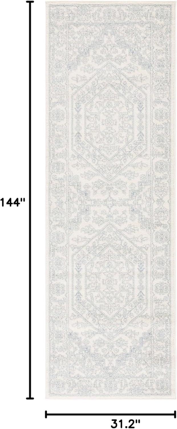 Ivory and Slate Medallion Synthetic Runner Rug