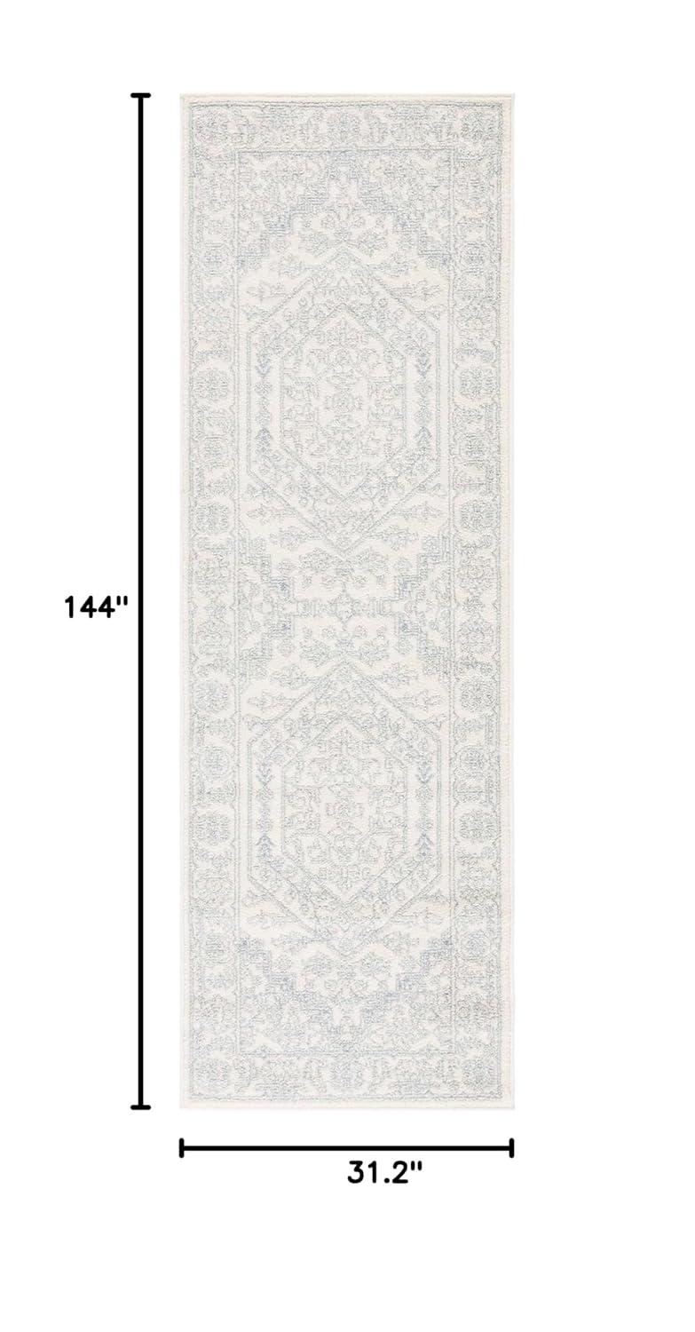 Ivory and Slate Medallion Synthetic Runner Rug